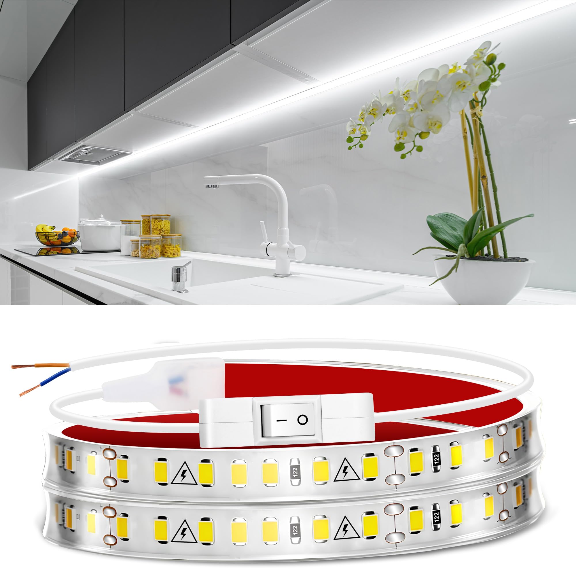 maylit Under Cabinet LED Strip Lighting, 6000K Cool White, 24in, Hardwired PCB+LED Light Bar for Kitchen, Desk, Closet