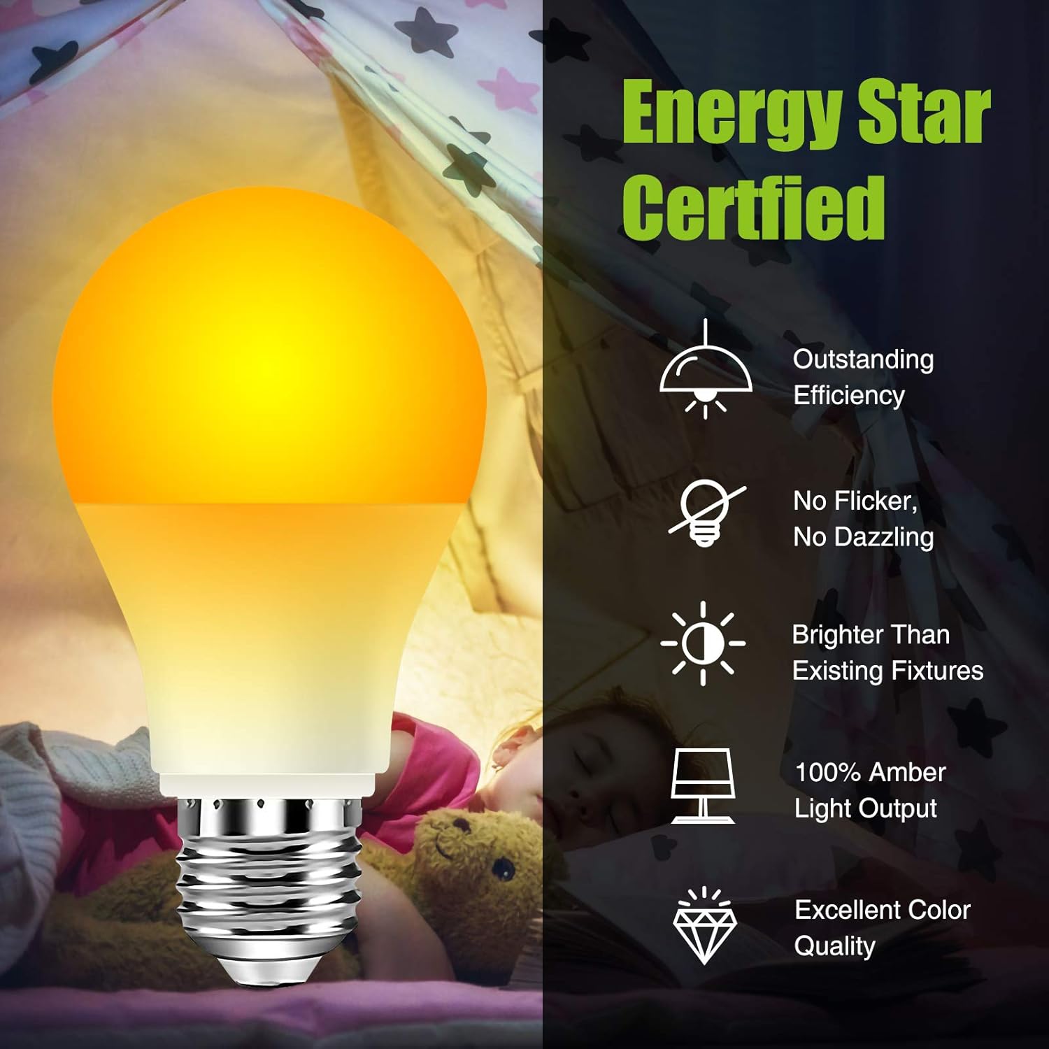 Neporal Amber Light Bulbs 9W, Soft Warm Sleep Light Bulbs 60W Equivalent, Blue Light Blocking Amber Night Light Bulbs 1800K, Bedtime Light Bulb For Healthy Sleep ,Pack of 1