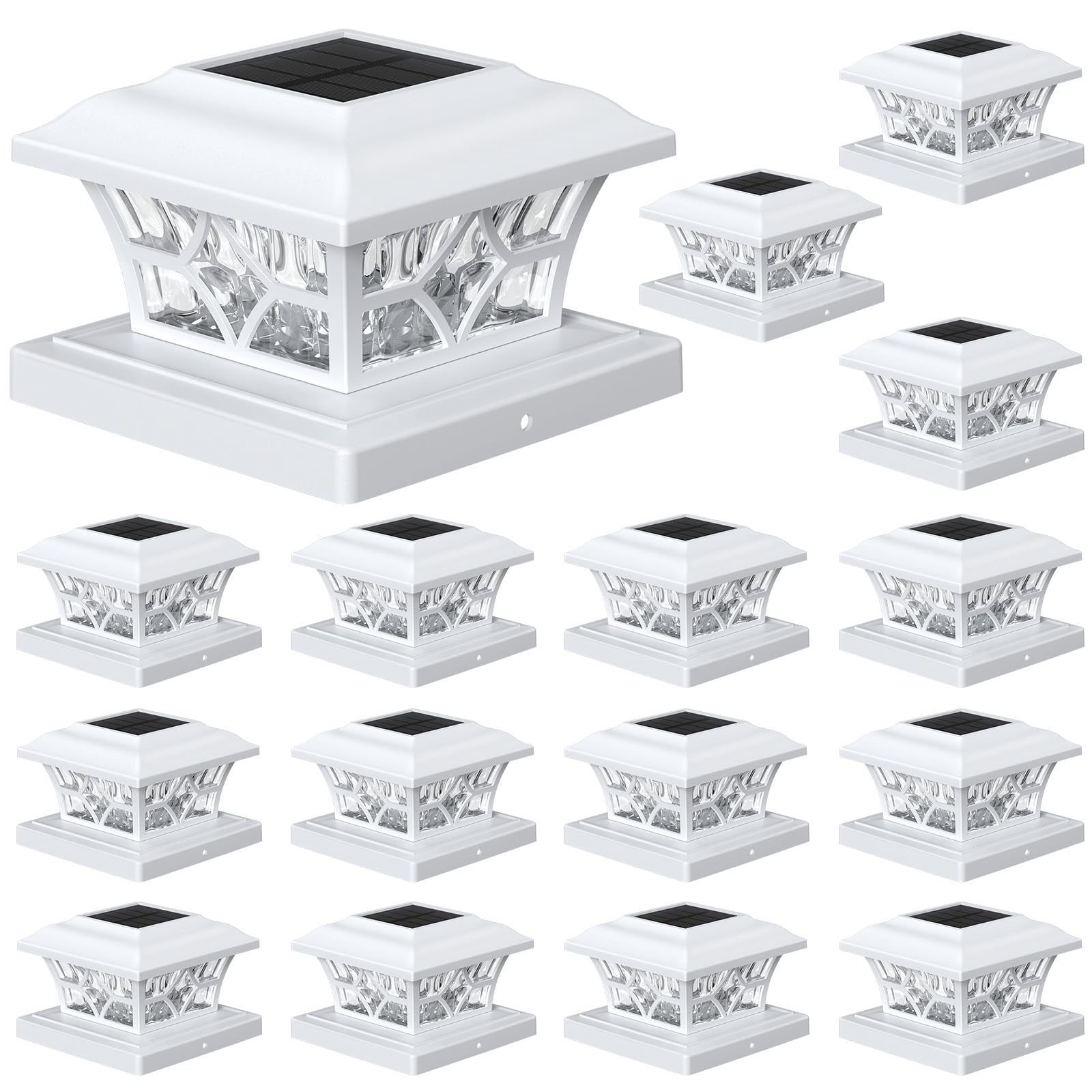 APONUO Solar Post Cap Lights, 16 Pack, IP64 Waterproof, 1000mAh Battery, for 4x4 5x5 6x6 Fences, White,