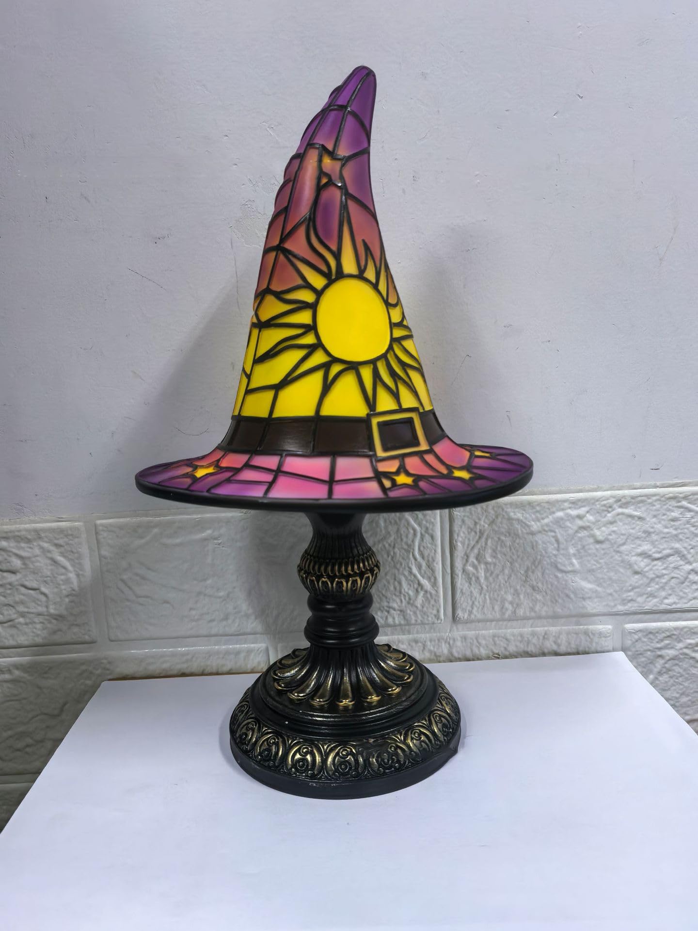 Quzimo Witch Hat Lamp, Handmade Gothic Stained Resin Night Light For Bedroom, Halloween Party Decor, Mystical Wizard Hat Shape F