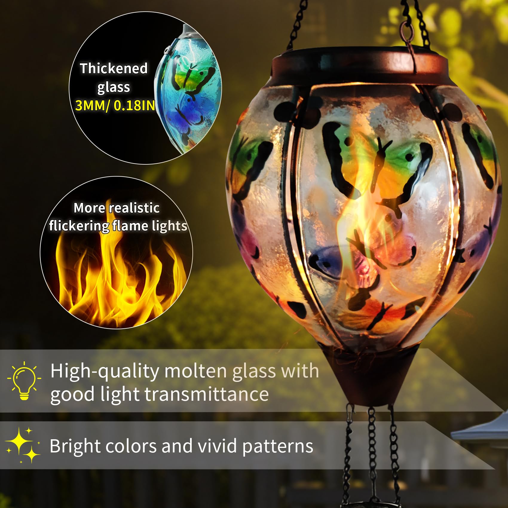 teyigarden Solar Lantern Glass Hot Air Balloon Waterproof Outdoor Garden Light Butterfly