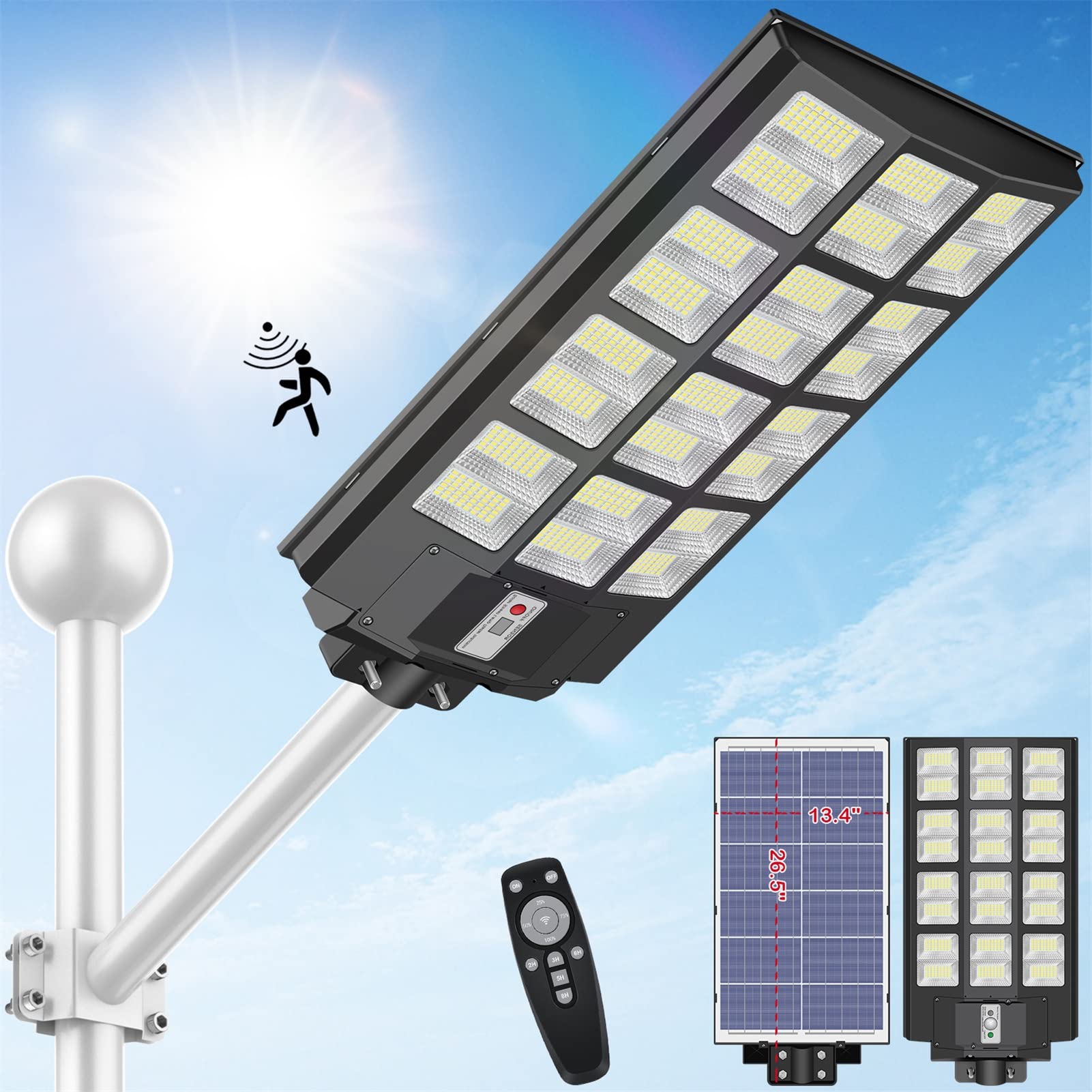 INSDEA 5000W Solar Street Light, 500000LM Dusk to Dawn, IP65 Waterproof, Black, Model: Solar Street Light