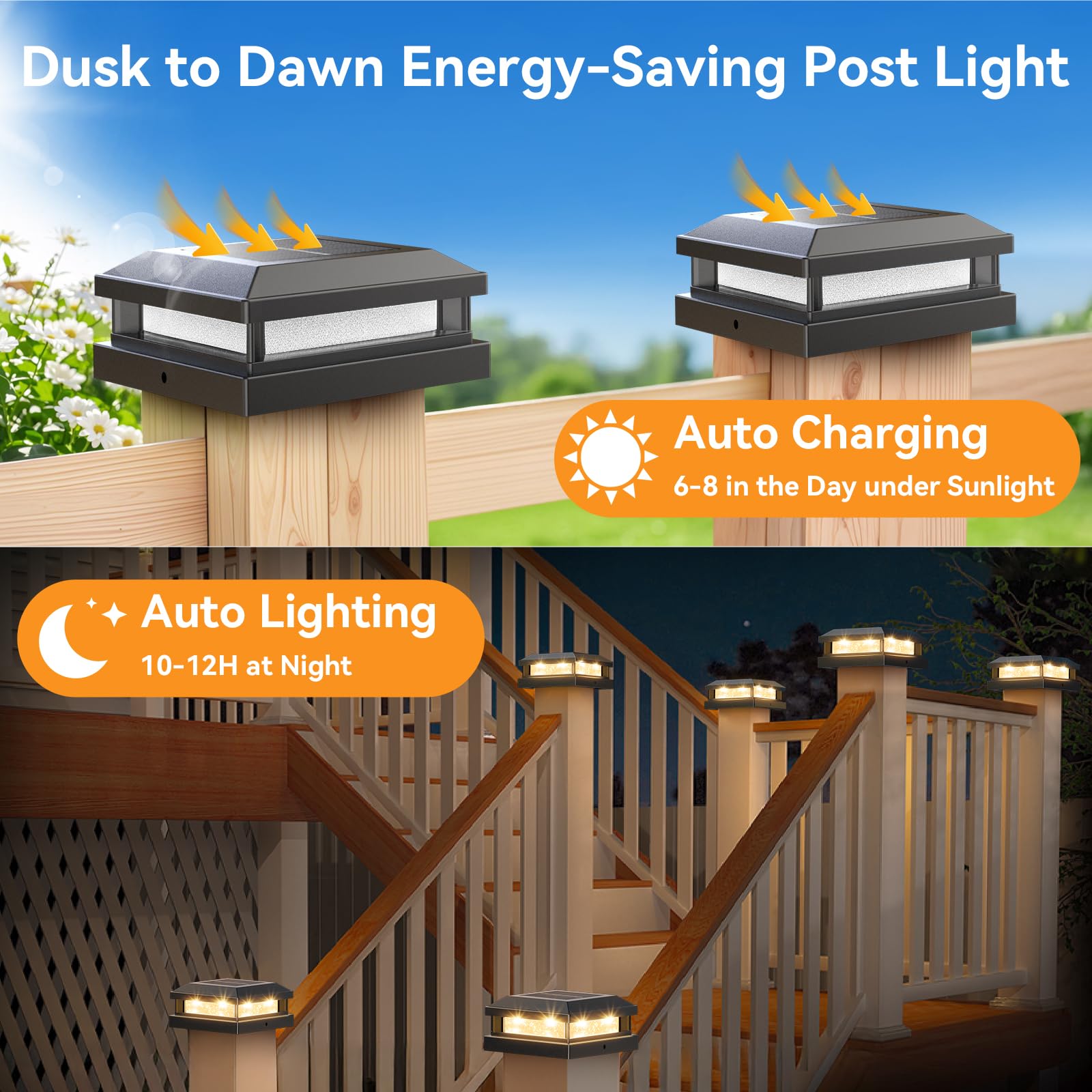 Brightever Solar Post Cap Lights, 12 Pack, Waterproof 16 LEDs, Black, for 4x4, 4.5x4.5, 5x5 Vinyl/W