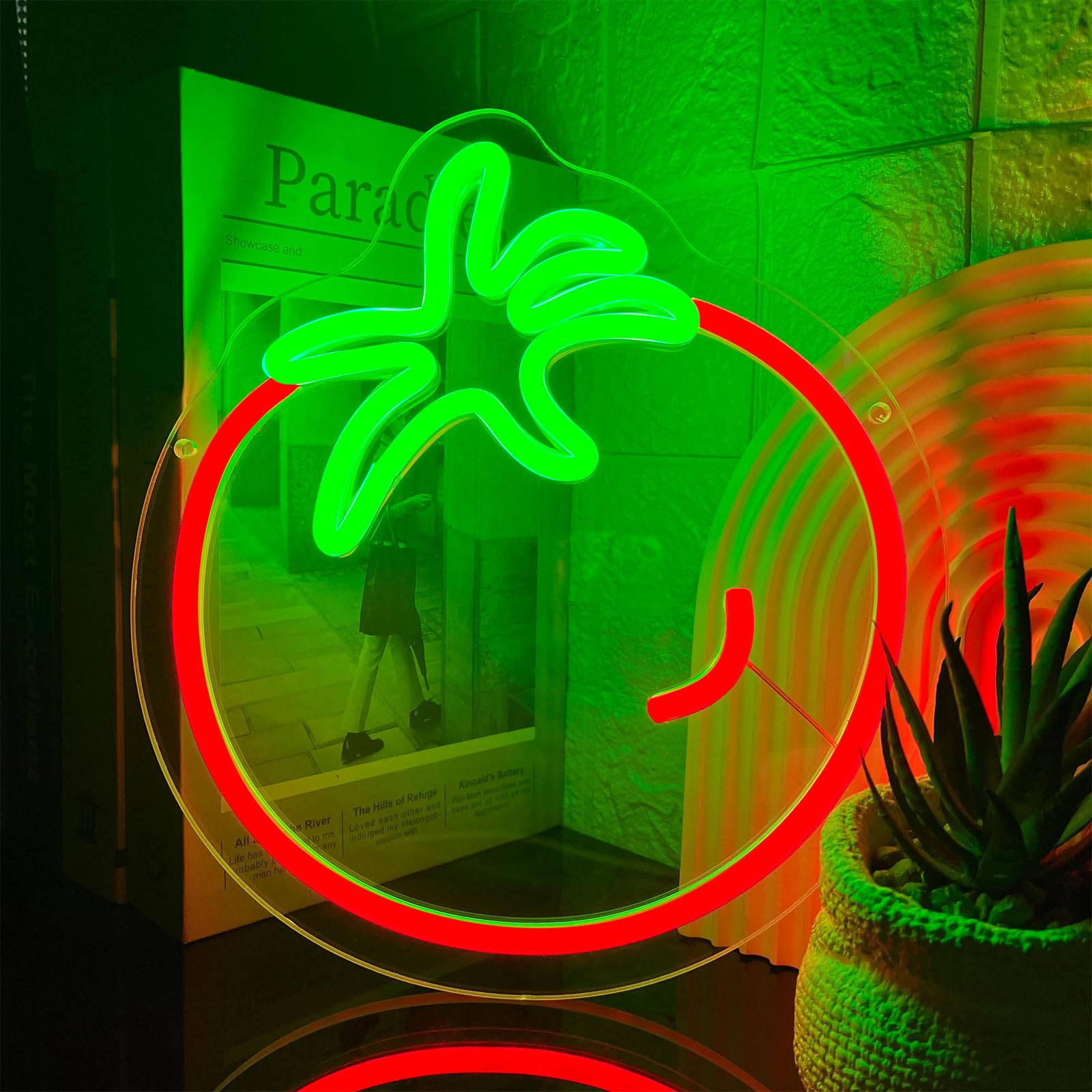 Tomato Neon Sign For Wall Decor,Cute Fruit Led Neon Light 9.4 * 10.2 Inch Dimmable Usb Kawaii Small Tomato Light Up Sign For Boy