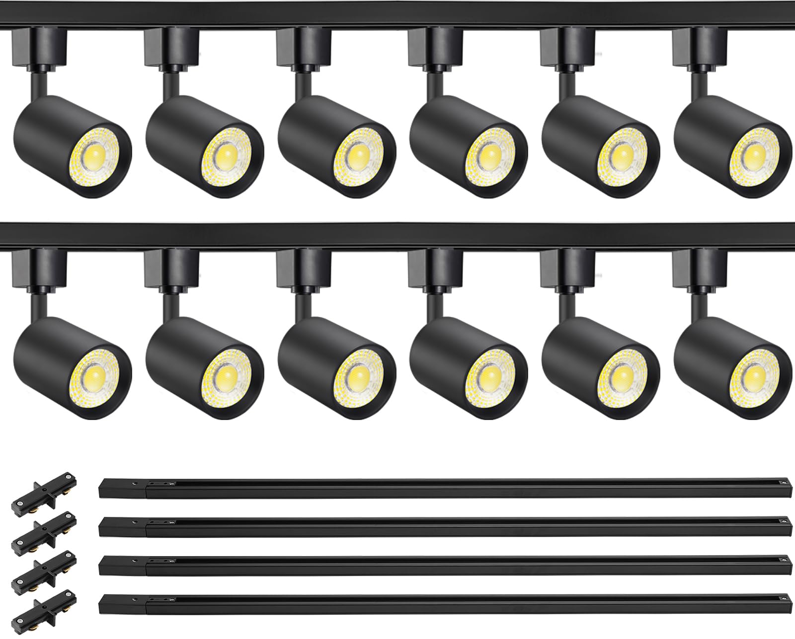 Vanoopee 12-Light Led Track Lighting Kit With 13Ft H Type Track Lighting Rail  Dimmable Led Track Light Heads Modern Kitchen Track Lighting Fixtures Ceiling Spot Light 3000K 24 Cri90+ 10W 800Lm Black