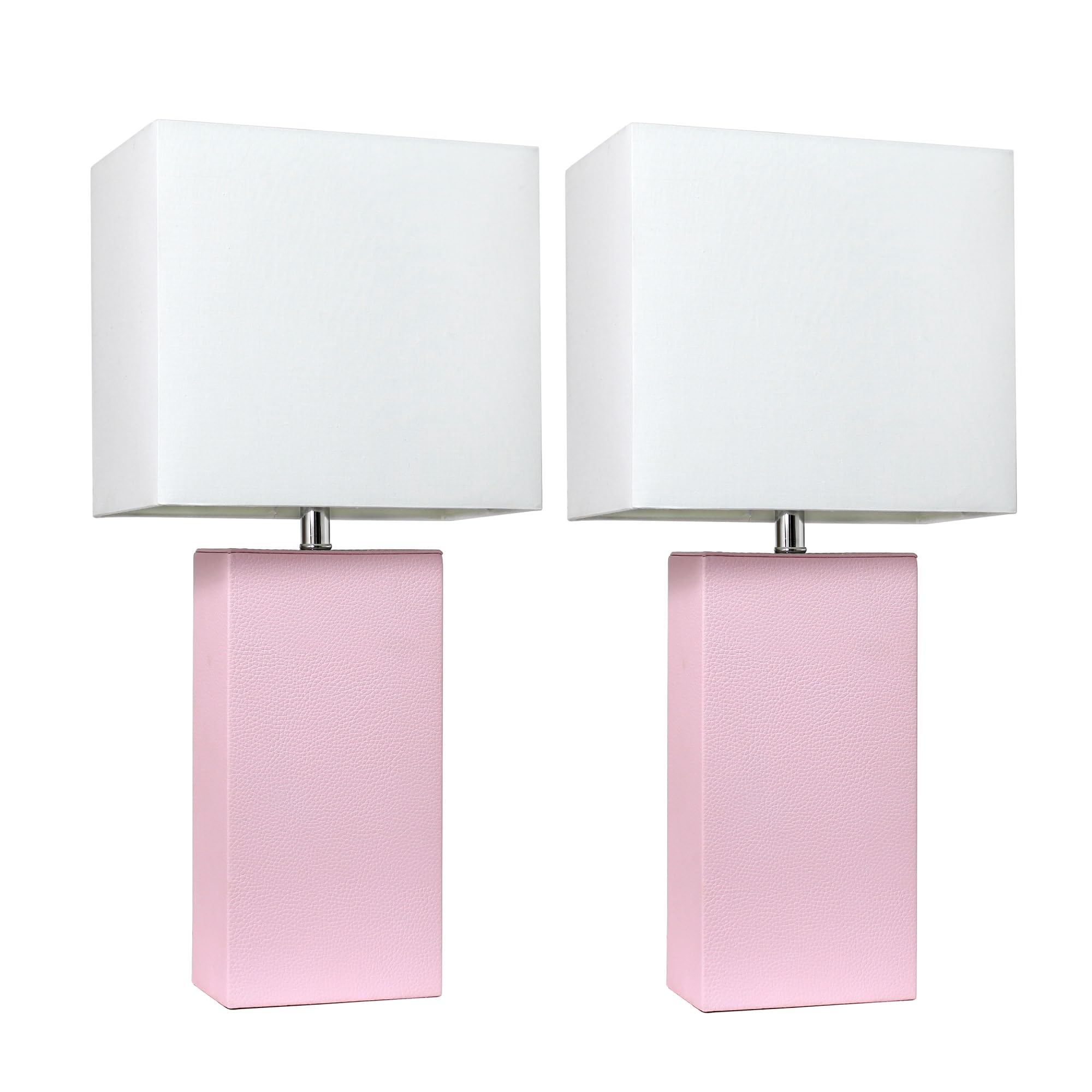 Elegant Designs Modern Leather Table Lamps, Blush Pink, 10X6X21, 2 Pack, Lc2000-Bpk-2Pk, White Fabric Shades