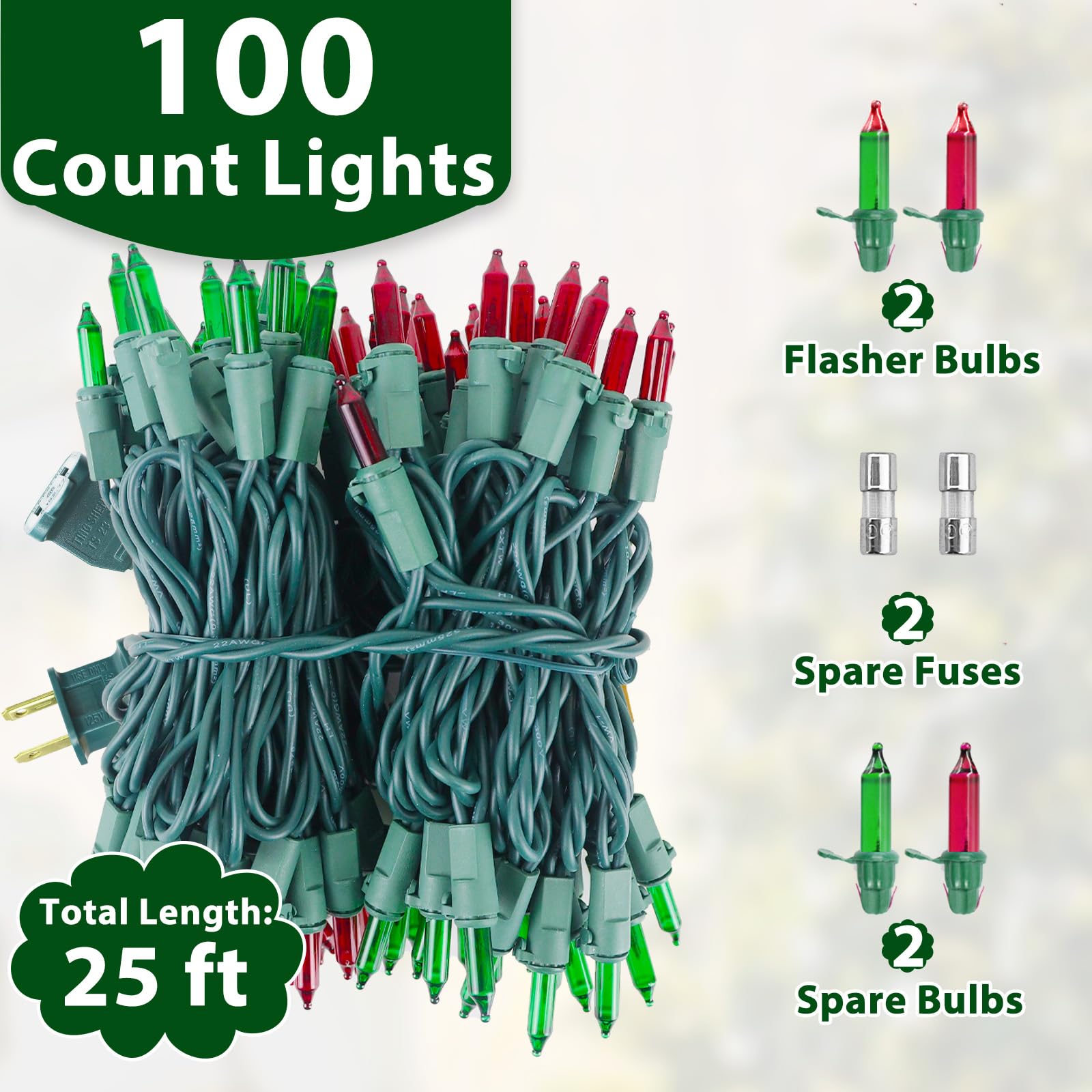Cxlho Christmas Lights 25Ft 100 Count Incandescent Bulbs Red And Green Mini Lights With Green Wire For Christmas Tree  Garland  Wedding  Party  Home  Indoor & Outdoor Festival Decoration