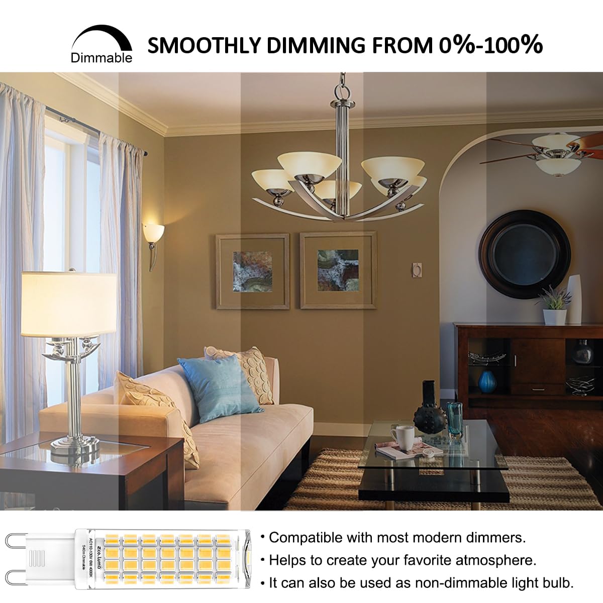Eco.Luma G9 LED Bulb, 6W, 540 Lumens, 4000K Natural White, Dimmable, Ceramic, 6 Pack, G9 Bi-Pin Base