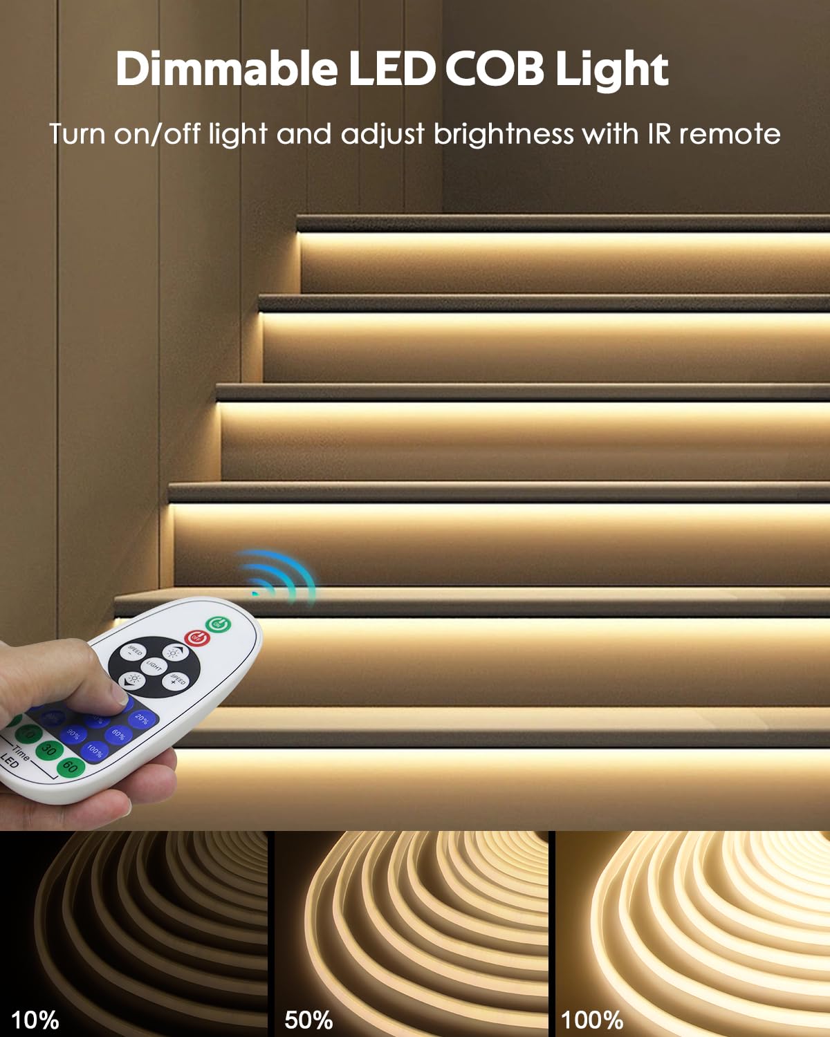 Samsion 32.8Ft Cob Led Strip Lights Outdoor Waterproof Led Rope Light Dimmable With Remote 3000K Warm White Ac 110V ~120V Connectable Led Flexible Light Strip For Indoor Garden Building Commerical 10M