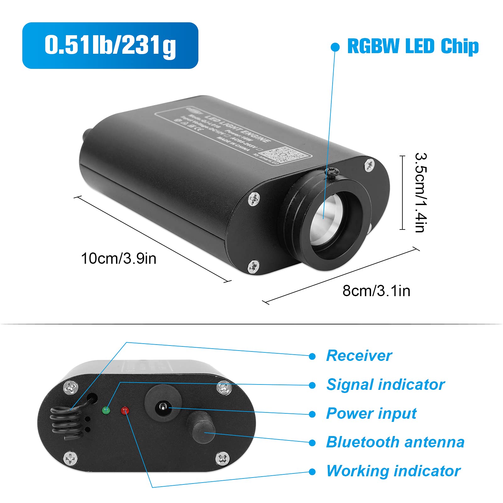 Chinly Bluetooth Rgbw Led Fiber Optic Light Kit - 16W, 260Pcs, 0.03In, 6.5Ft, Multi-Colored, Model Qj-L016