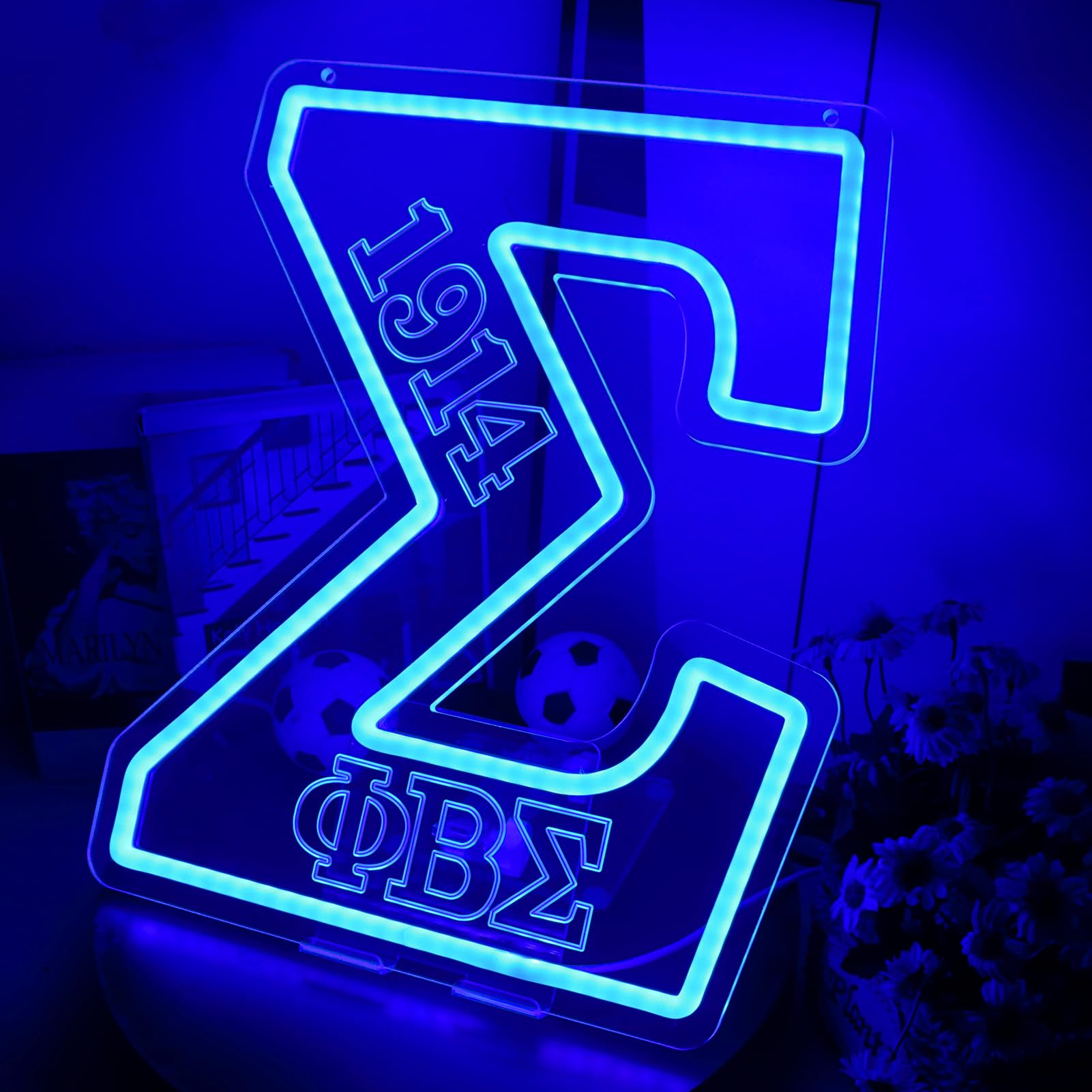 Tiabuy LED Neon Sign - FBS Fraternity Wall Decor, Dimmable, 14 x 13 inches, Blue, Model TB-NS-B-07