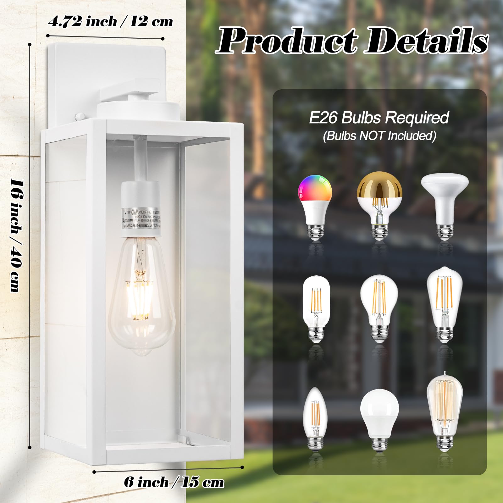 Yolsunes 16&quot; White Outdoor Wall Light Fixture - Waterproof Modern Farmhouse Sconce For Patio & Garage