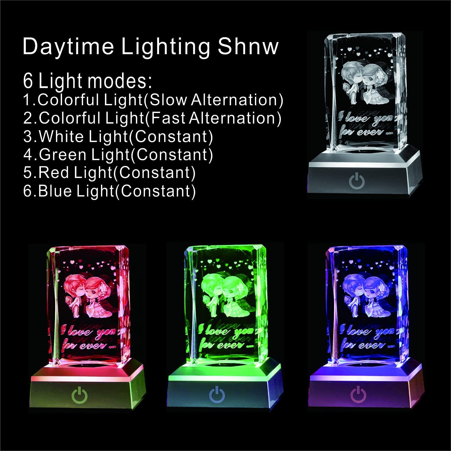 Bahujida I Love You 3D Heart Rose Crystal Led Color Night Light, Christmas Day Valentine'S Day Girlfriend Boyfriend Birthday Gif