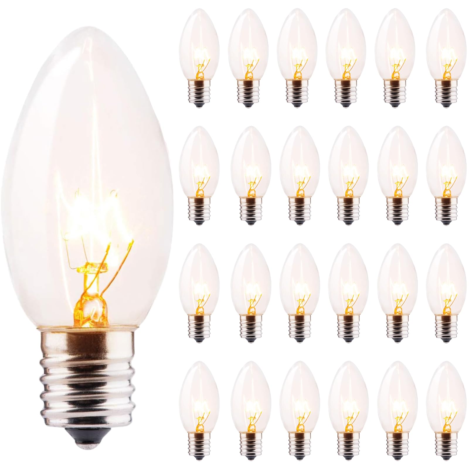 Cbebew 25 Pack C9 Replacement Bulbs, C9 Christmas Light Bulbs 7W Clear Incandescent Bulbs For Outdoor Backyard Wedding Christmas