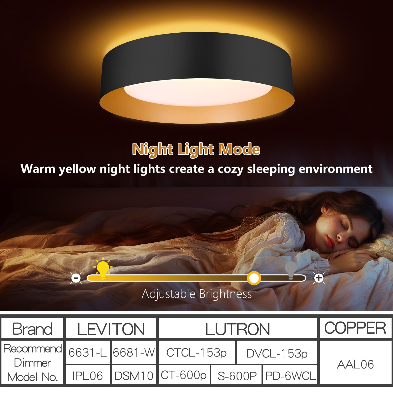 Bargeni Flush Mount Ceiling Light,12.5 Inch Led Ceiling Light With Night Light,Matte Black With Gold Inside,24W/2700K/3000K/4000