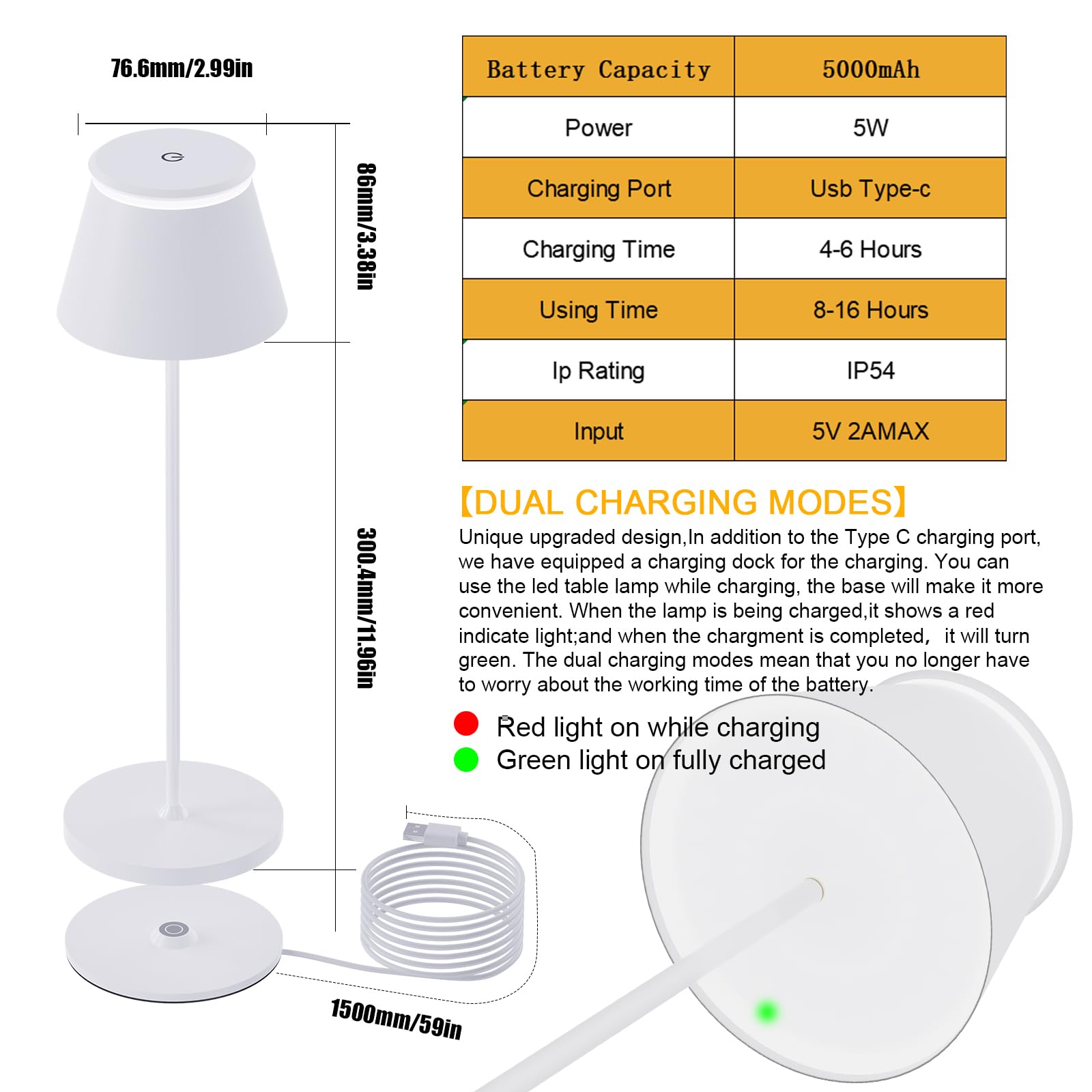 Yupola Cordless Table Lamp Rechargeable Set Of 2,Battery Operated Desk Lamp 5000Mah,Waterproof Touch Dimmable Light With Remote,