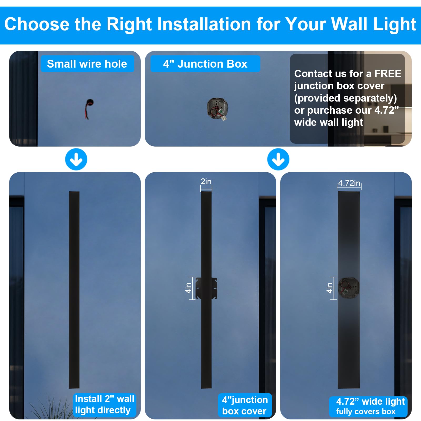 Niuzdu Porch Wall Lights - 2Pack 23.6Inch Long Strip Modern Outdoor Wall Light Fixture  Dimmable Black Wall Mount Exterior Lighting Wall Sconce Outside Garage Lights For House  Courtyard  Corridor