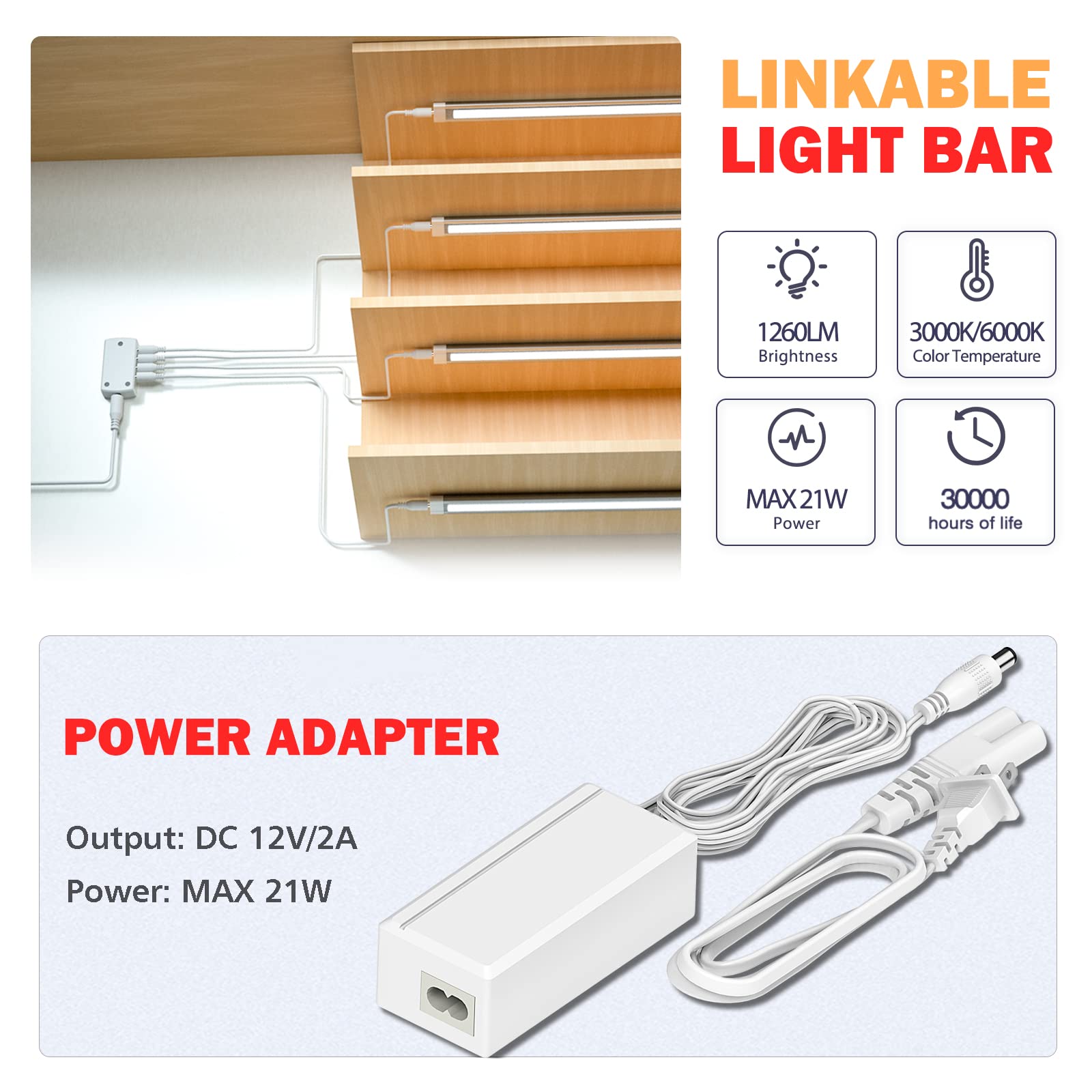 MYPLUS LED Under Cabinet Lighting Kit - 6pcs 12" Warm White 1260 Lumen Aluminum Light Bars for Kitchen, Closet, and Desk