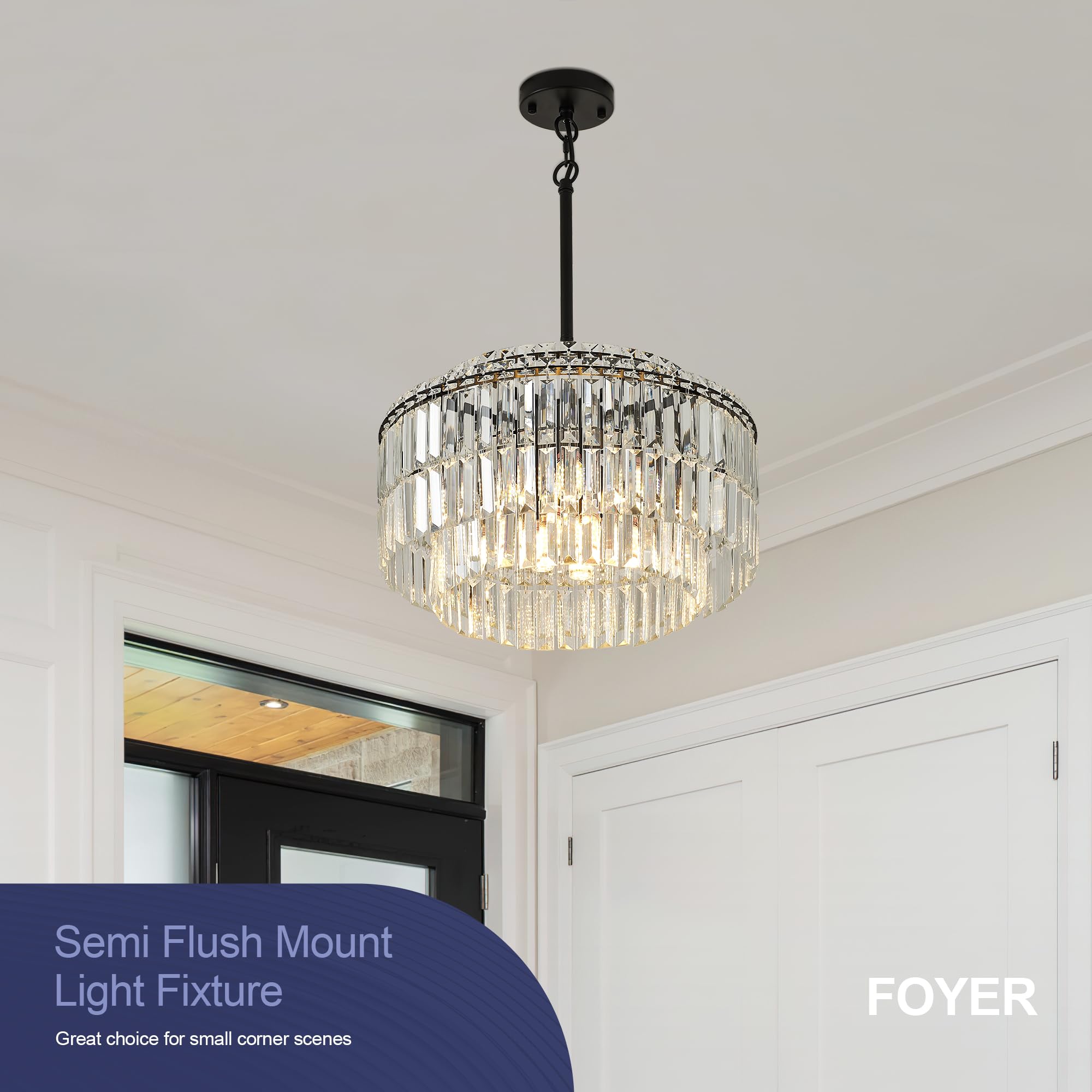 Lighceac Modern 17.6 Black Crystal Chandelier Ceiling Light Fixtures For Dining Room stylish Glam 8-Light Crystal Chandeliers Lighting For Bedroom Entryway Hallway Living Room Kitchen Island Foyer