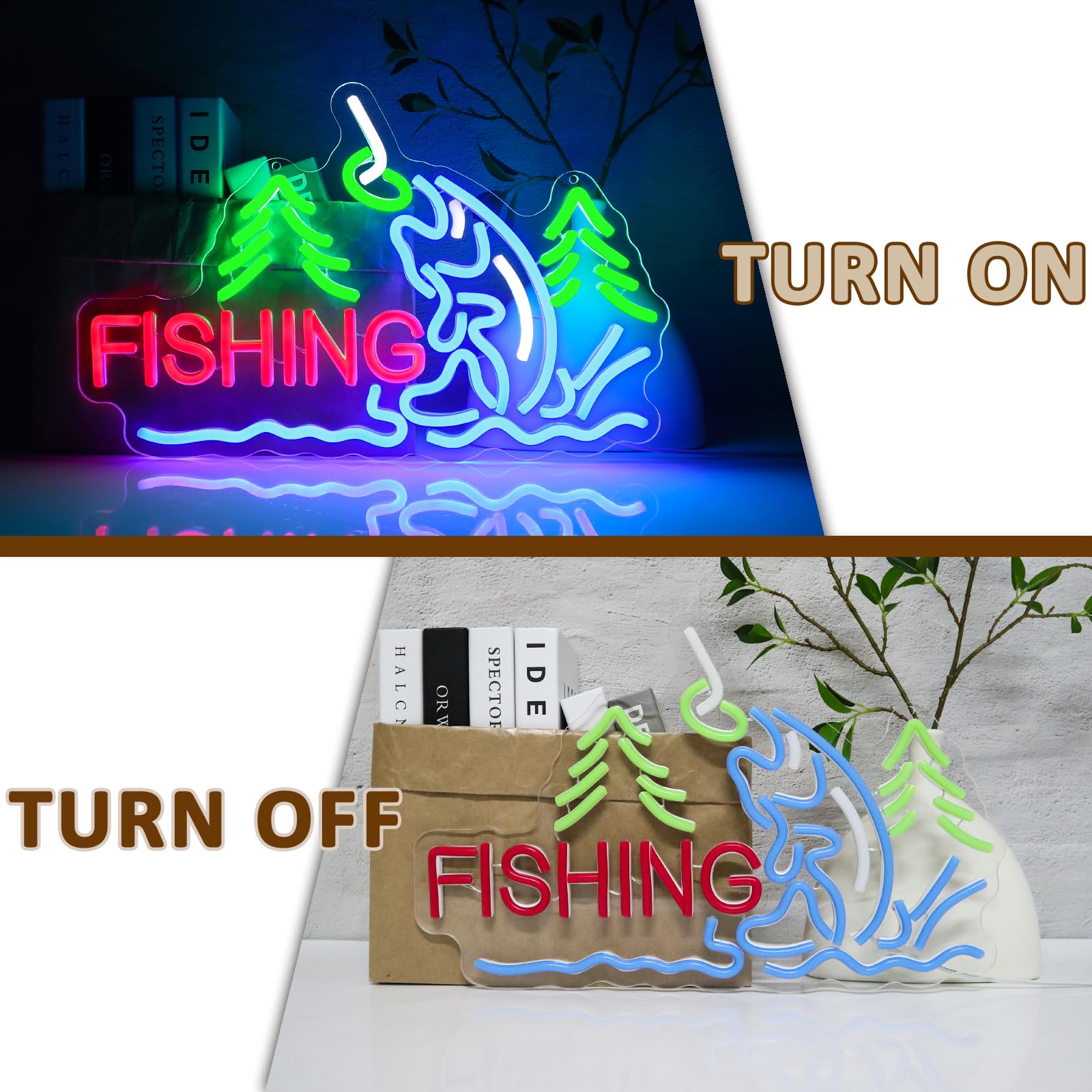 PMCVYH Neon Fishing Wall Sign, USB Dimmable LED Light, Multi-colored Acrylic Decor for Man Cave, Bedroom, Game Room, Model SYL-Fishing