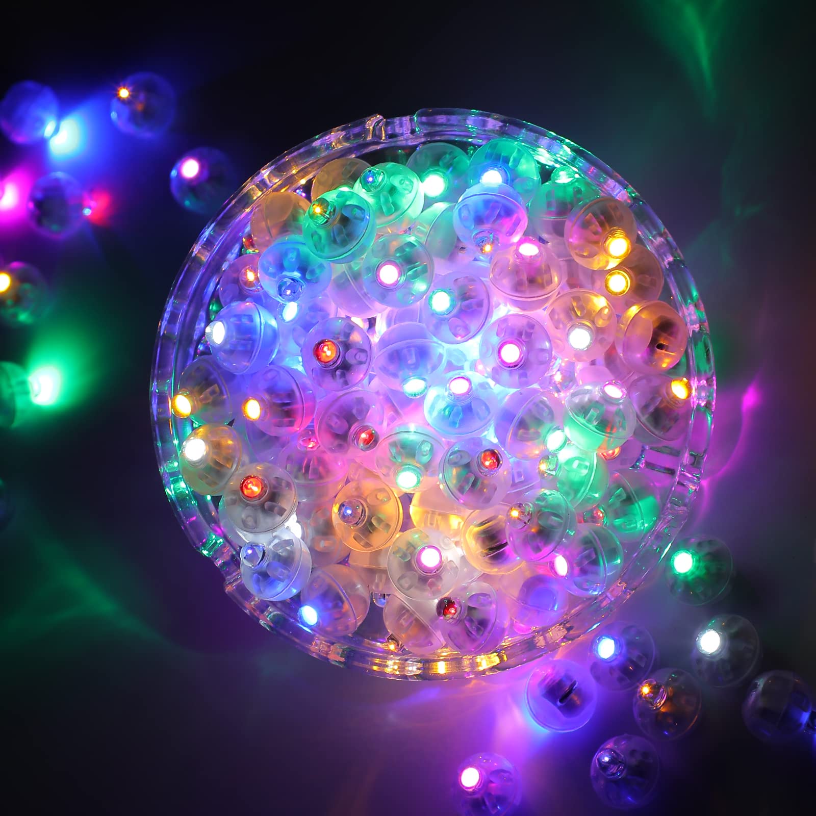100 Pcs 10 Colors Balloon Lights, Led Assorted Colors Flash Lights, Mini Ball Lights Round Led Ball Lamp For Paper Lantern Ballo