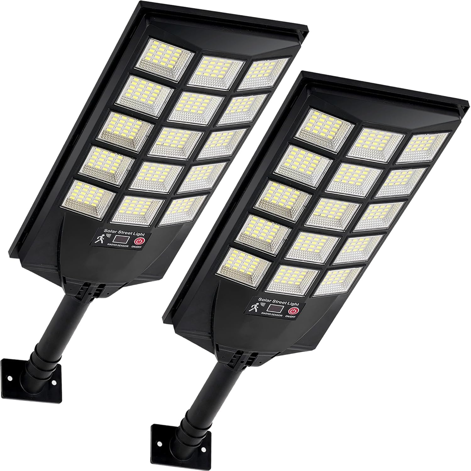 Aqraou Solar Street Light, 6500K Dusk to Dawn, Motion Sensor, LED, 2-Pack, White, Model Aqraou01, Outdoor Waterproof Security Light