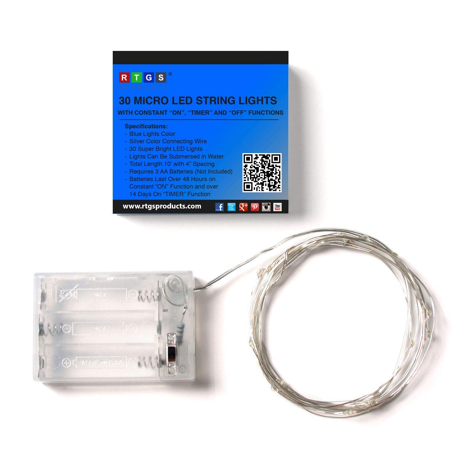 Rtgs 30 Leds Blue Color String Lights Silver Wire Indoor And Outdoor 9.5 Feet Firefly Starry Fairy Lights Battery Powered For Diy, Christmas, Holidays, Party, Bedroom And Centerpieces