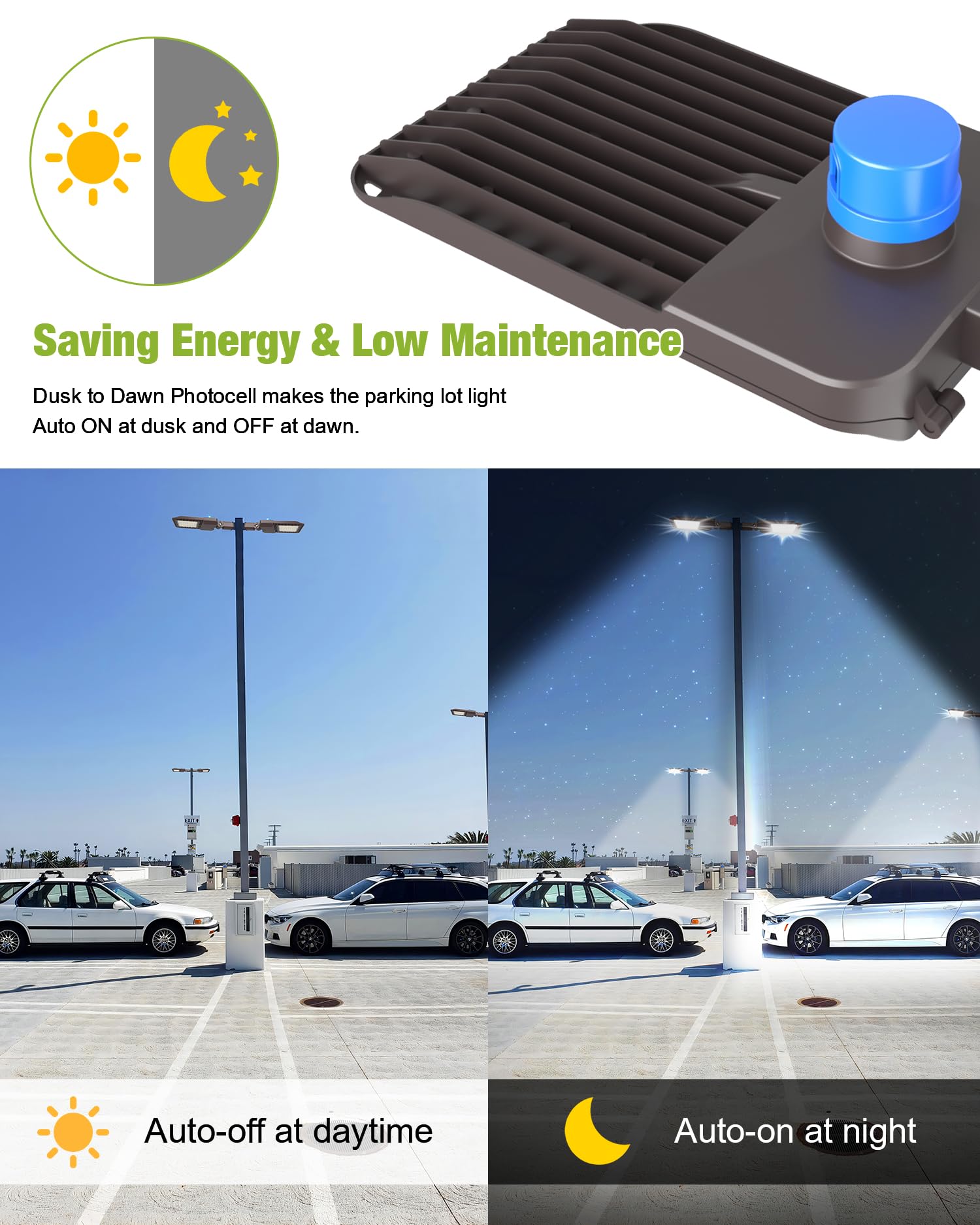 Yxl Led Parking Lot Light, 300W Led Shoebox Light With Dusk To Dawn Photocell,42,000Lm 5000K Daylight Slipfitter Mount, Ip65 Wat