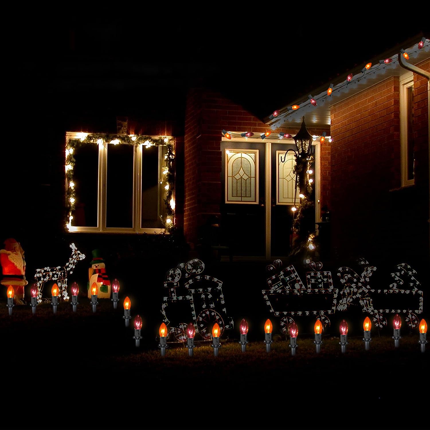 C9 Christmas Pathway Lights Outdoor, 19.5Ft Christmas Decorations Pathway String Lights With 10 C9 Orange And Black Halloween St