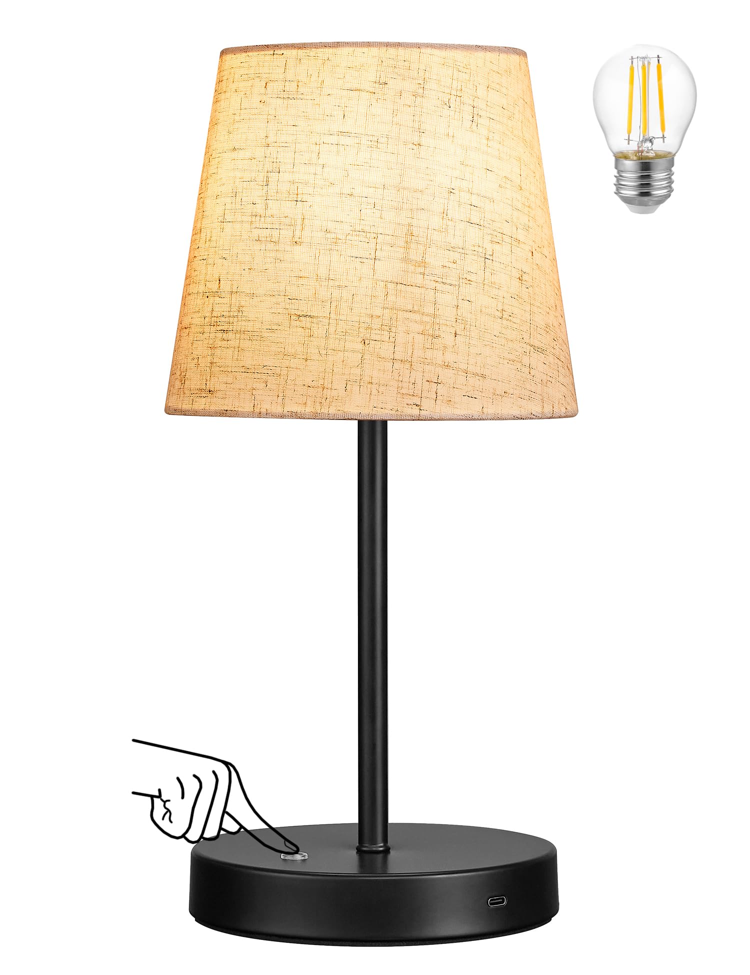 BOHON Cordless Table Lamp Rechargeable, Built-in 5200mAh Battery Operated Lamp, LED Bedside Night Lamp, Touch Stepless Dimming O