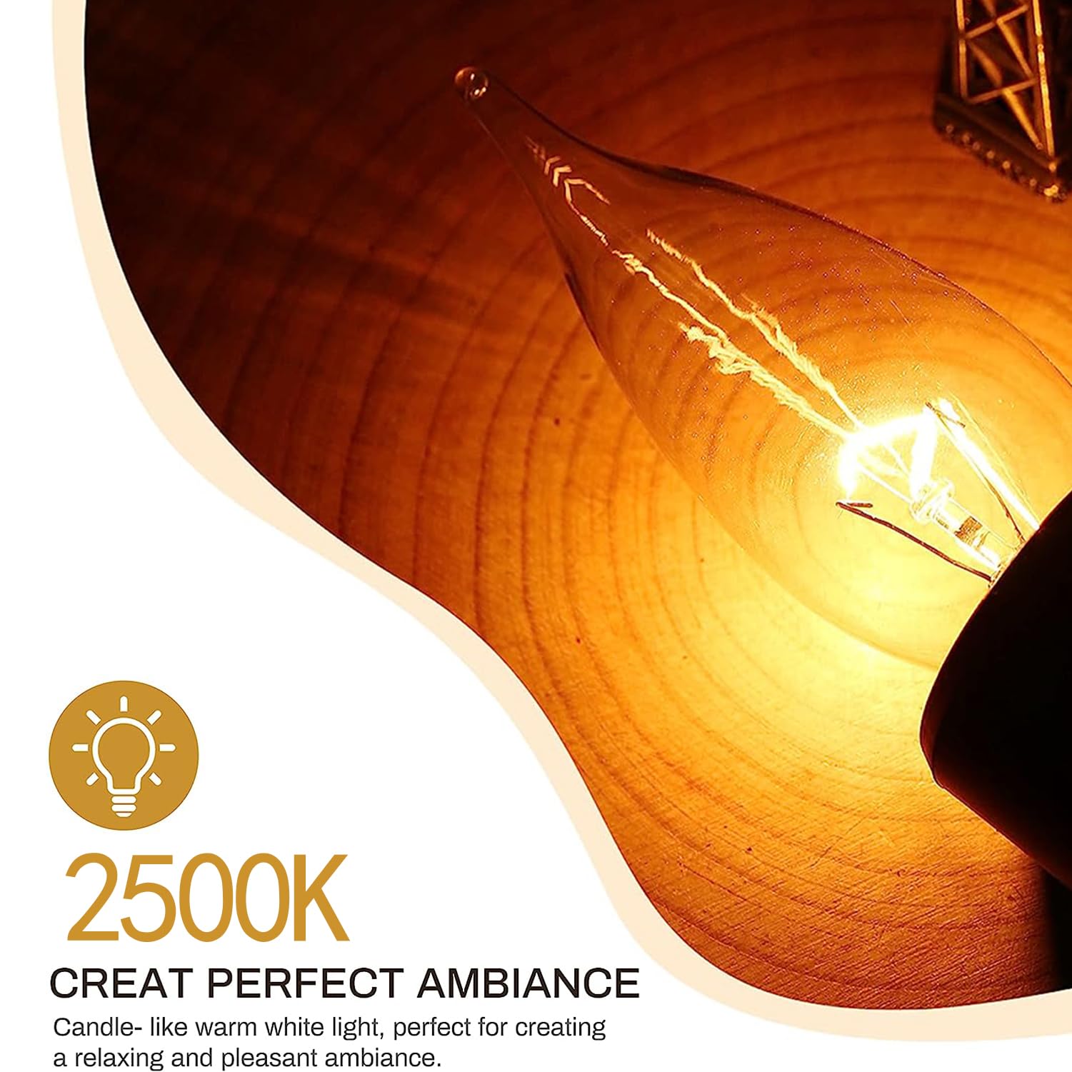 Tiqian E12 60W B10 Clear Dimmable Light Bulbs, 2700K Glass Candle Bulbs, 6-Pack for Chandeliers and Ceiling Fans