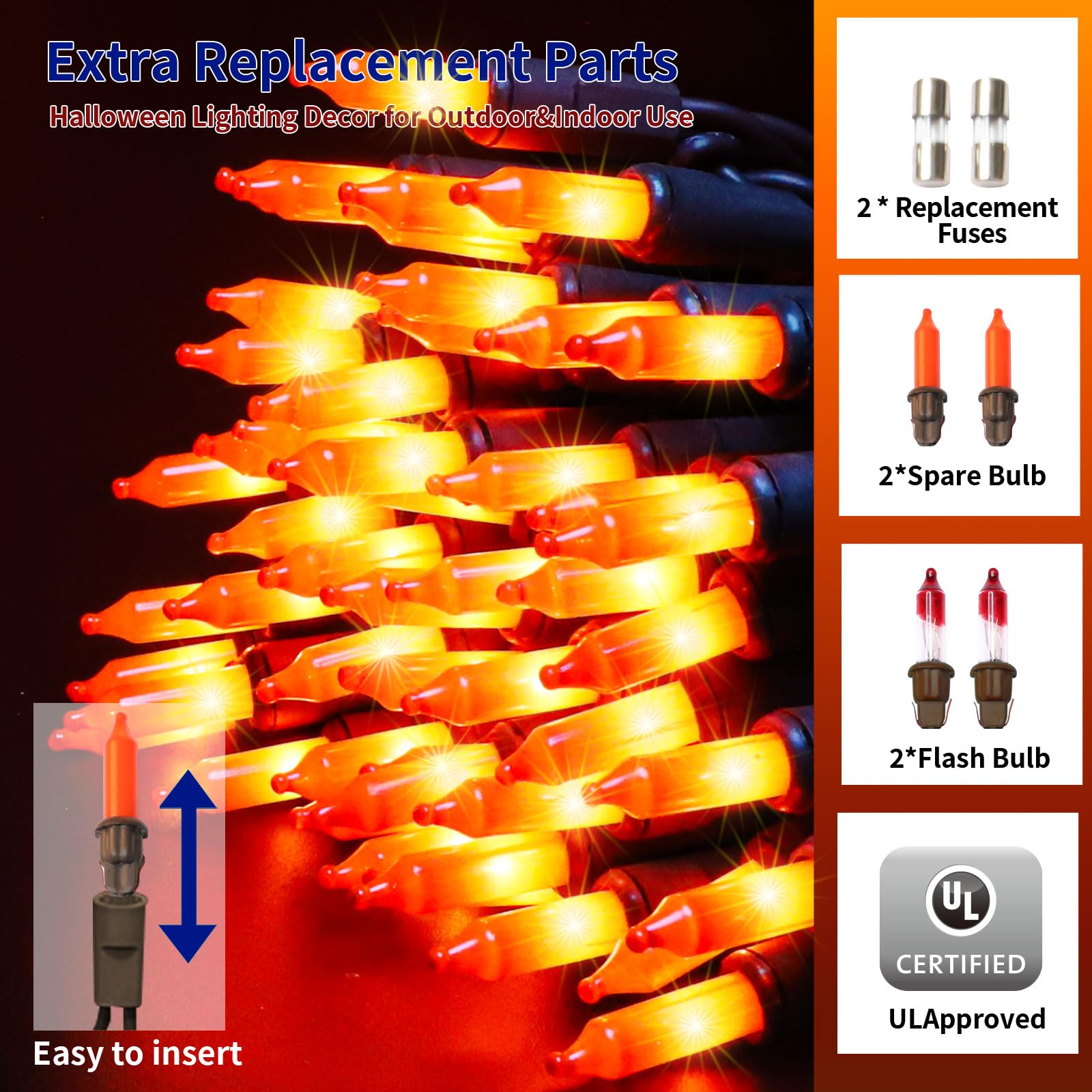 Twinglehome Ultra-Bright Connects End To End Orange Christmas Mini Lights 300L 63.8Ft(2Sets-Each 150L)Ul Listed Incandescent Bulb String Light For Indoor Outdoor Halloween Home Garden Party Tree Decor