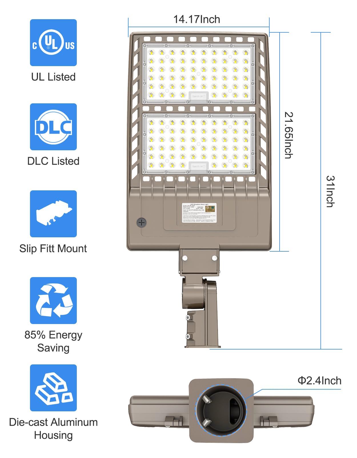 480 Volt 320W Led Parking Lot Light 48 000Lm  Dlc Ul Listed Industrial Grade Led Shoebox Parking Pole Light 5000K Ip65 Waterproof Outdoor Commercial Area Lighting With Slip Fitter 277-480Vac