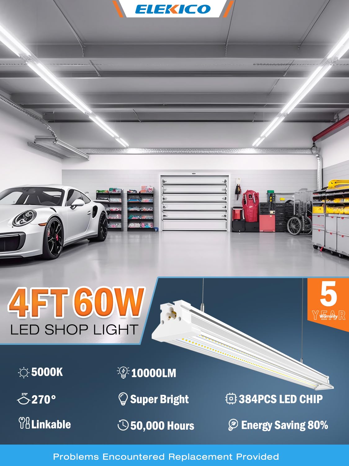 Led Shop Lights For Workshop 4Ft, New Upgrade Hanging/Surface Mount 4 Foot 10000Lm 5000K 60W Linkable 4Ft Led Shop Light With Pl