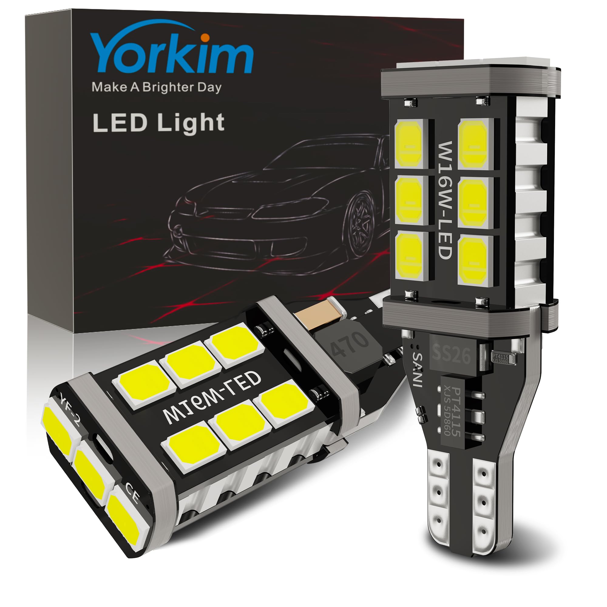 Yorkim 912 921 Led Bulb, Backup Light Bulbs High Power 2835 15-Smd Chipsets Extremely Bright Error Free T15 906 W16W For Back Up
