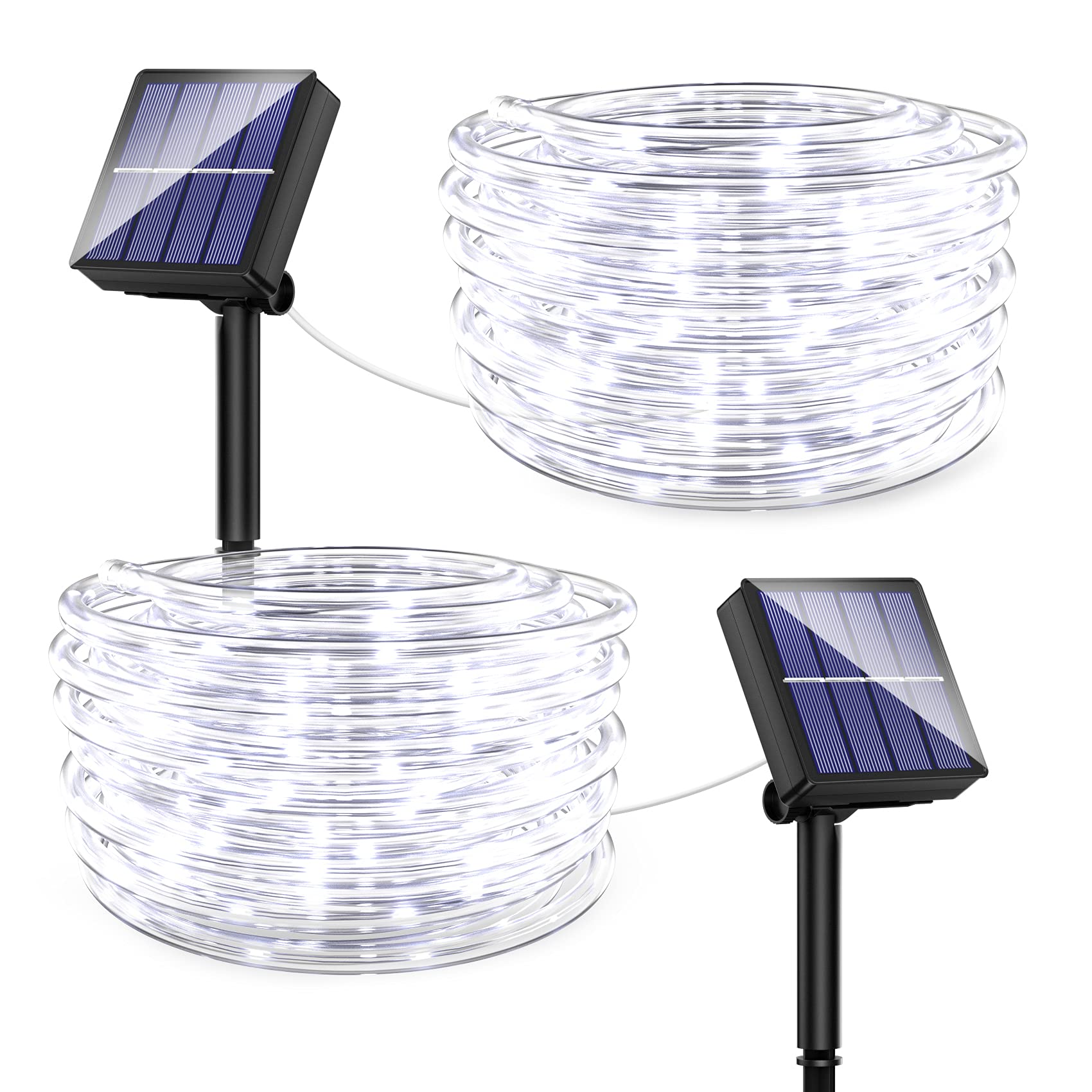 KerKoor Solar Rope Lights Outdoor, 40FT, 100 LED, 8 Modes, Waterproof, White, 2 Pack