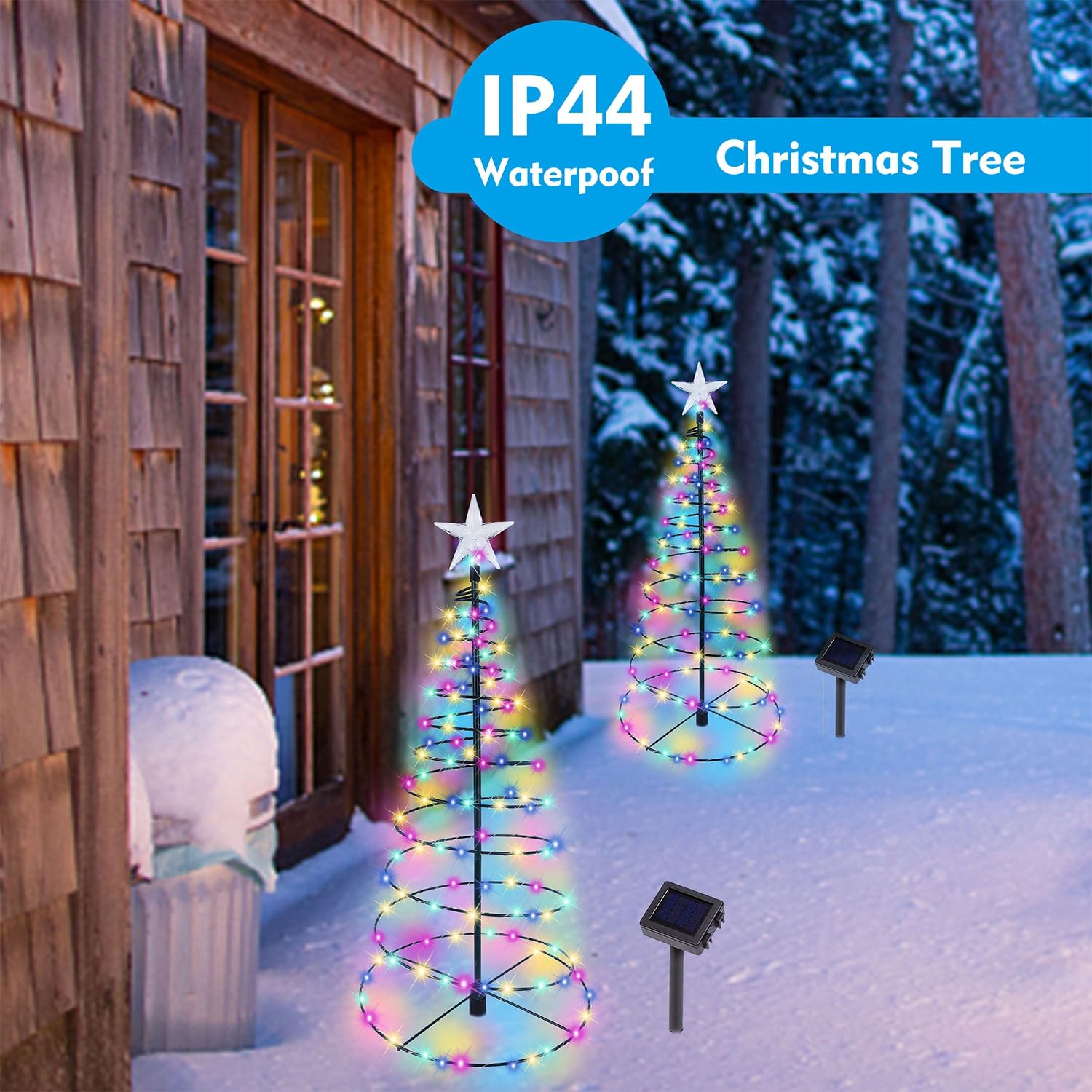 Dynaming 2 Pack Solar Spiral Christmas Trees with Multicolor Lights, 26 Outdoor Light Up Xmas Pathway Markers with Stake, Auto O