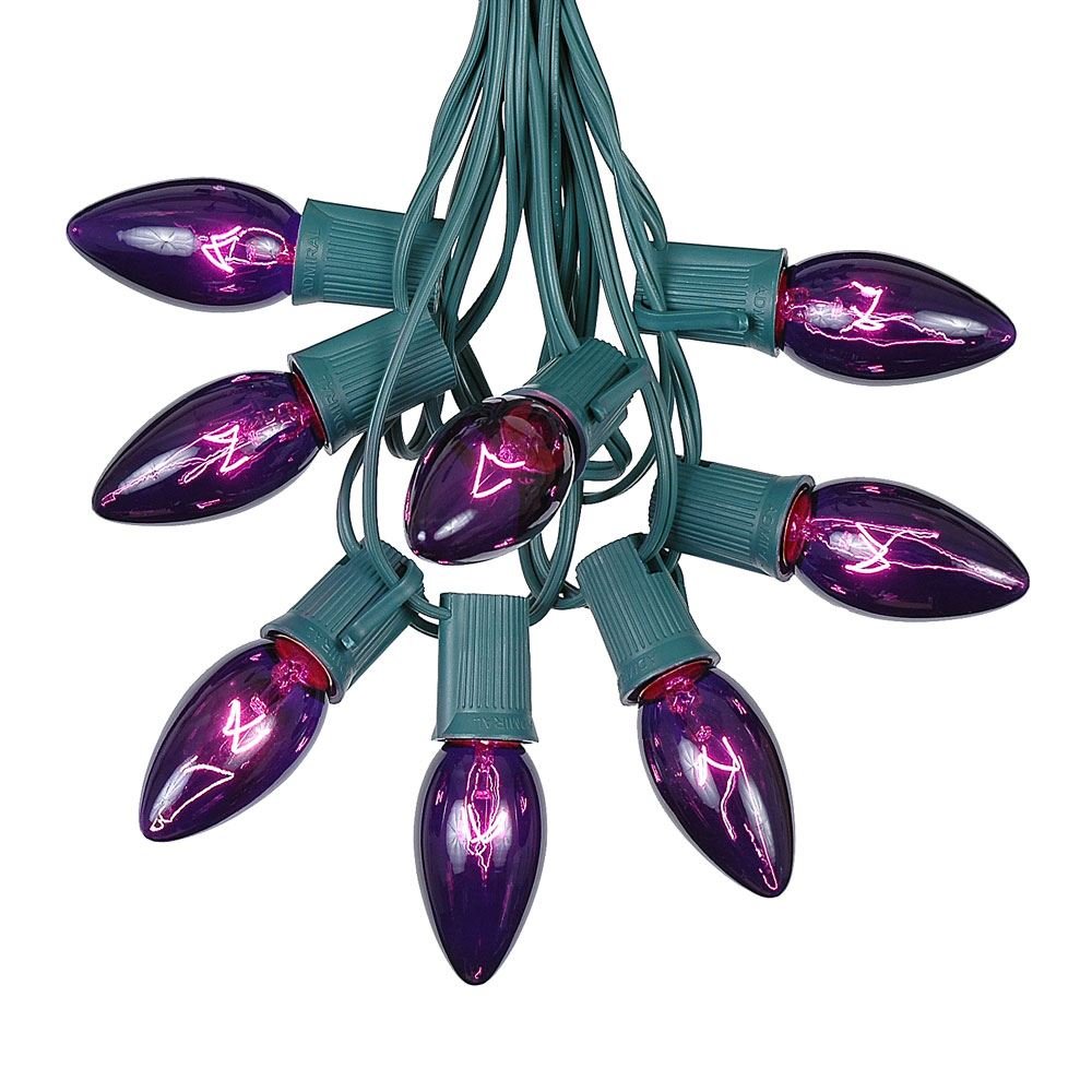 Novelty Lights C9 Purple Christmas String Lights - 25ft Outdoor Patio Lighting - Green Wire - Model C9-SET-GW