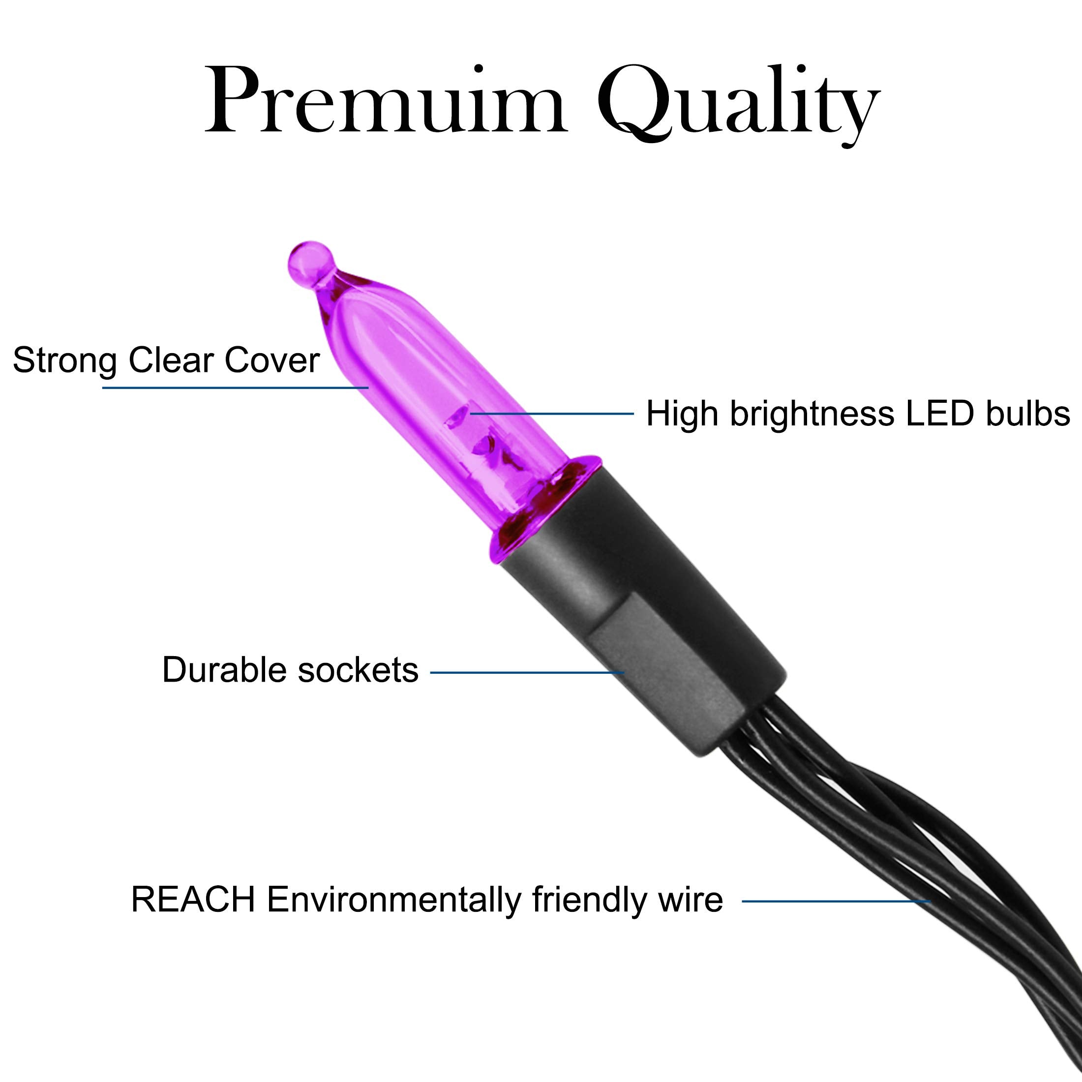 Twinkle Star Outdoor Halloween Lights, 50 LED Mini String Light, 16ft Waterproof, 8 Modes, Purple, 2 Pack