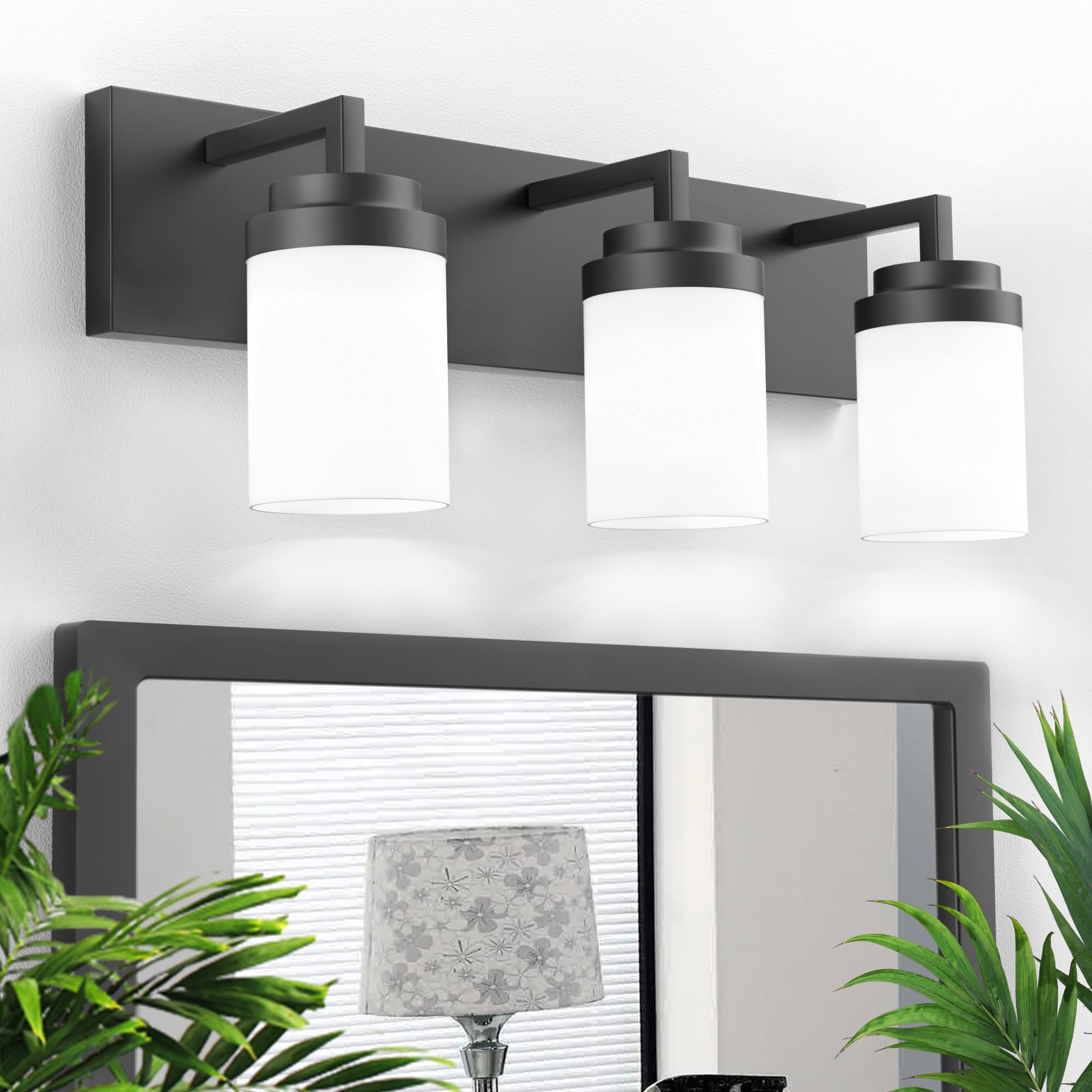 Espird Bathroom Vanity Light  3 Light Matte Black Vanity Light With White Matte Glass Shade  22In Farmhouse Wall Light  Lighting Fixtures Over Mirror For Bathroom/Living Room