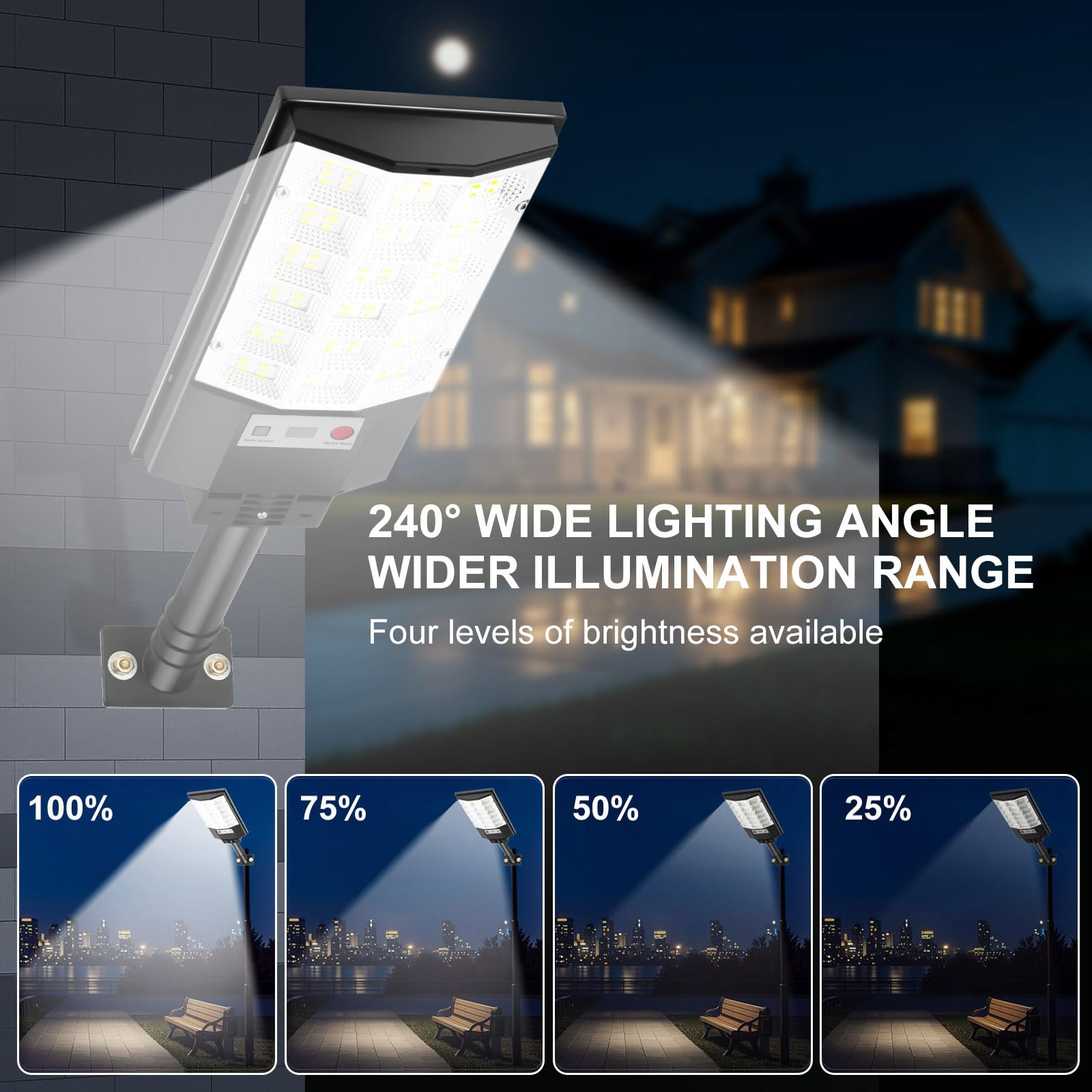 Atoechie Solar Outdoor Lights, Motion Sensor Flood Light, IP66 Waterproof, 6500K, 4 Pack, Black, Model AT3FS4P