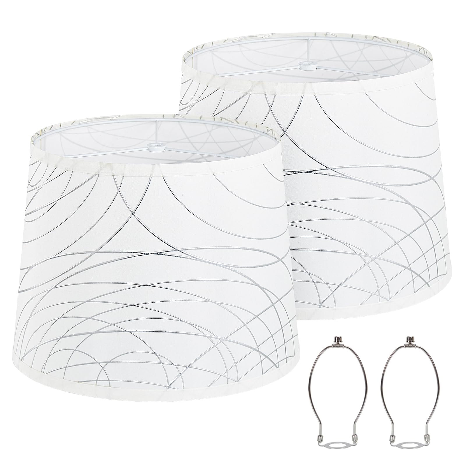 White Lampshades Set of 2 for Table Floor Lamp, Lampshades with with Line Design, 12.7'' Top x 12.7'' Bottom x 10'' High, Natura