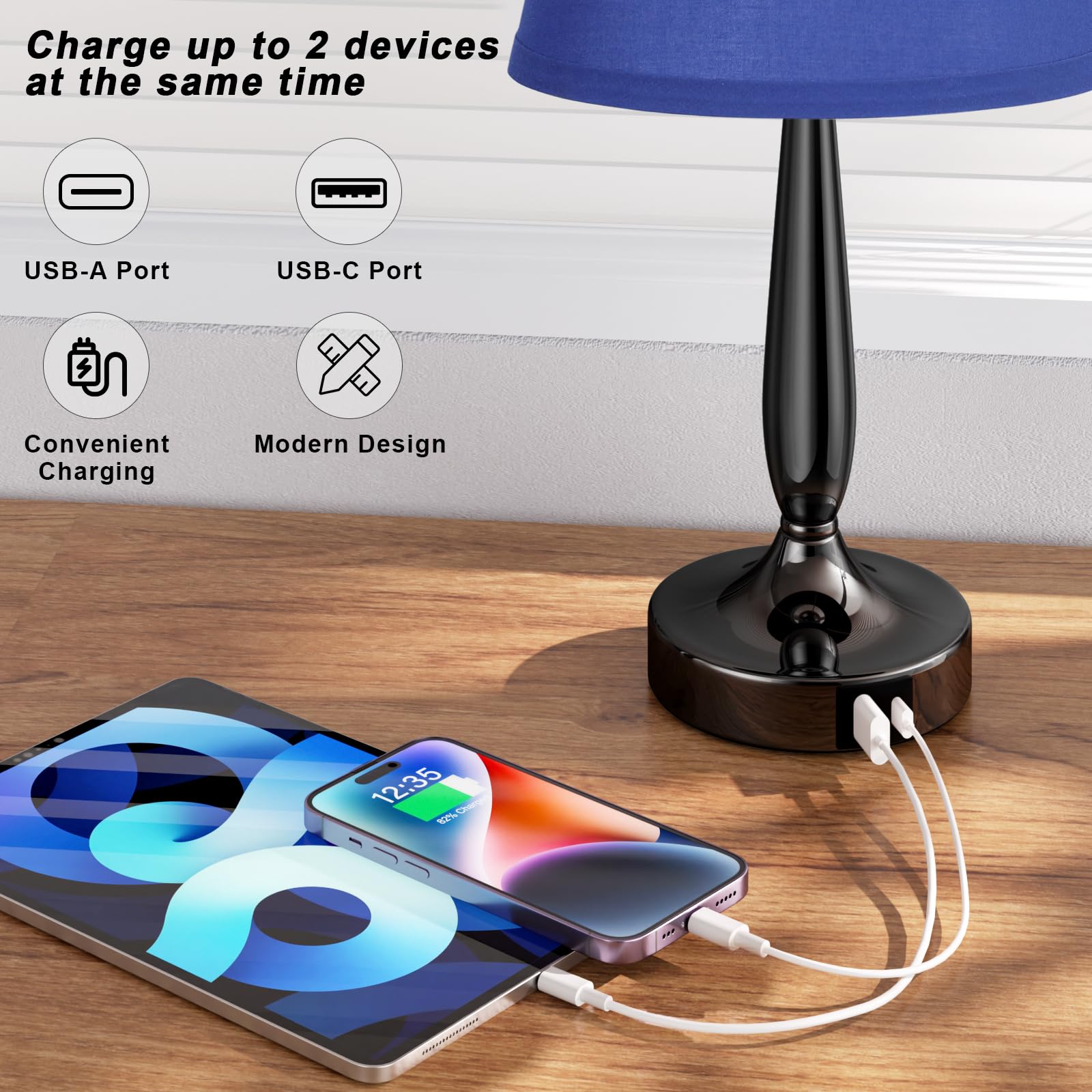 Kakanuo Touch Bedside Lamp For Bedroom With Usb C Port, Small Touch Table Lamp With 2 Usb Charging Ports, 3 Way Dimmable Nightst