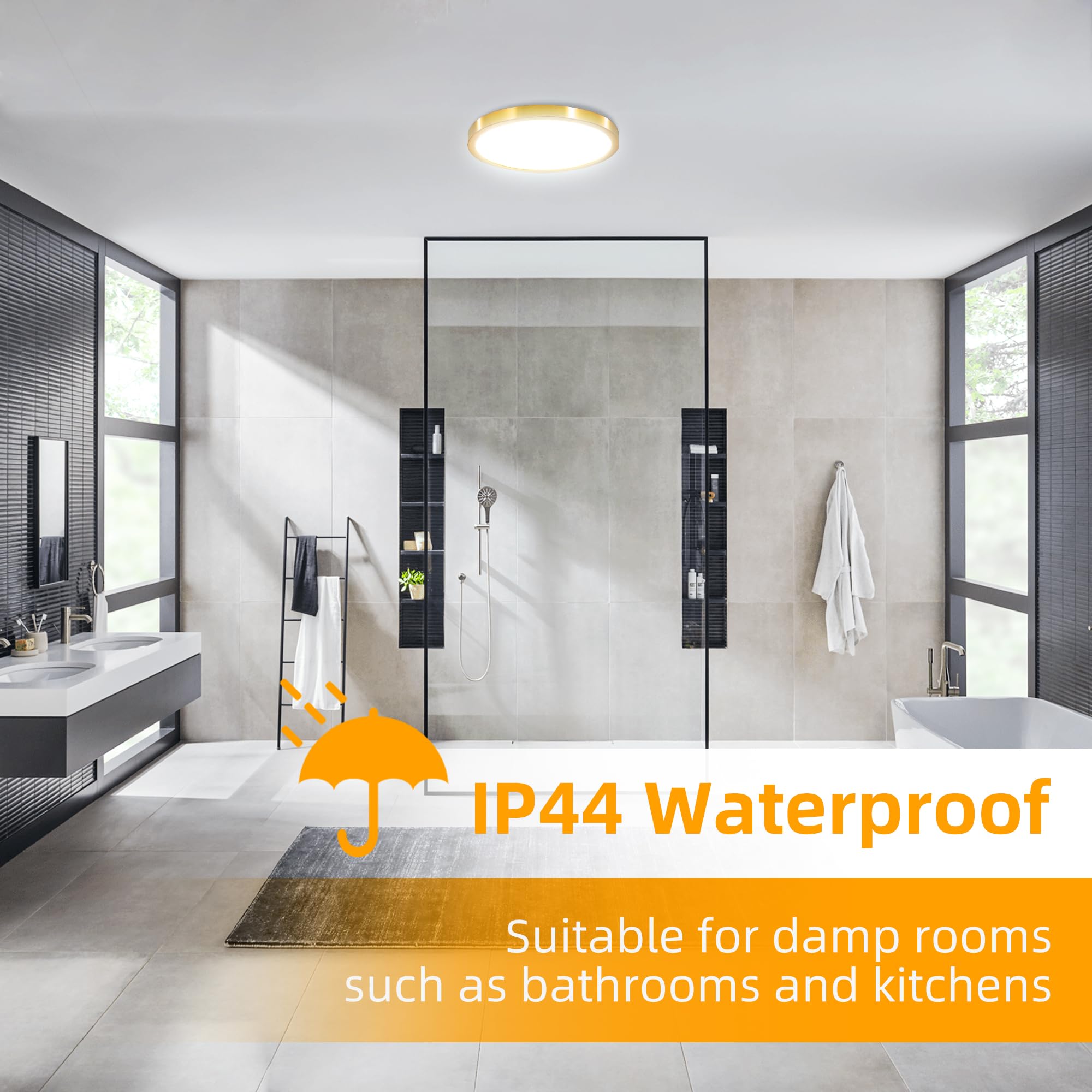 Hlite 12-Inch Flush Mount LED Ceiling Light Fixture, 24W 2400LM, 3CCT Selectable, Metal, Gold, Model CLB-1717