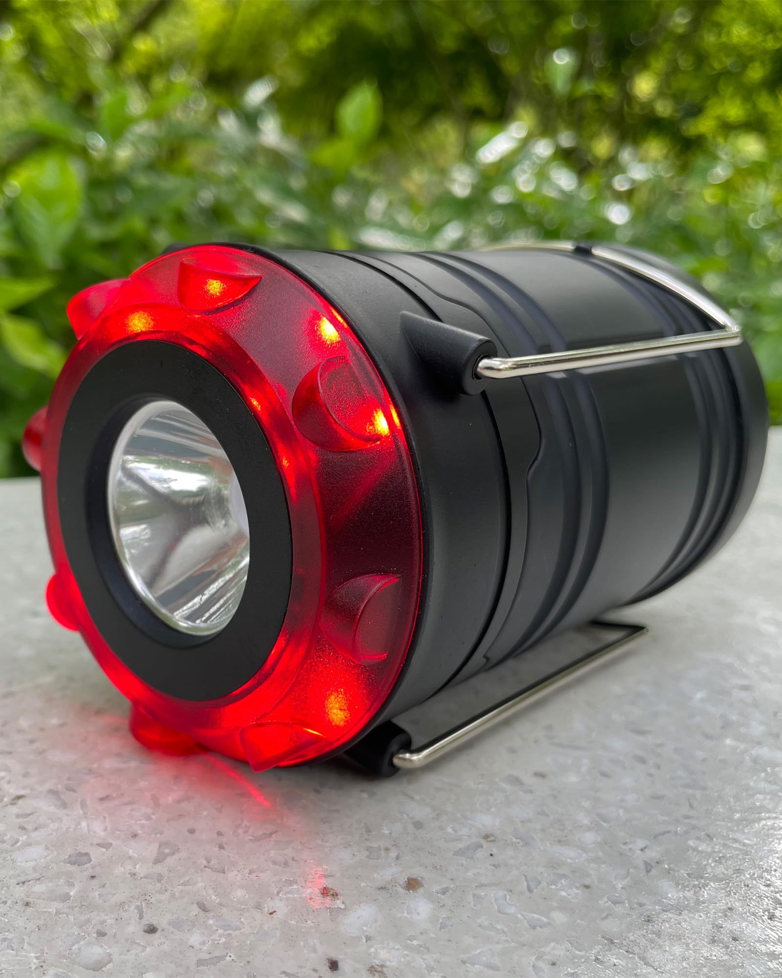 Lichamp Collapsible 2-Pack Camping Lanterns, 300LM COB Light & 150LM Flashlight with Red Strobe/SOS, Magnetic Base, Battery-Powe