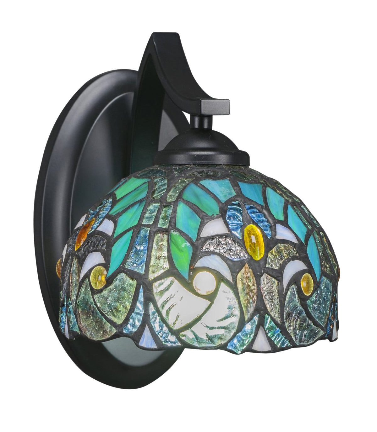 Toltec Lighting 551-Mb-9925 Zilo Wall Sconce With 7&quot; Turquoise Cypress Tiffany Glass, Matte Black Finish