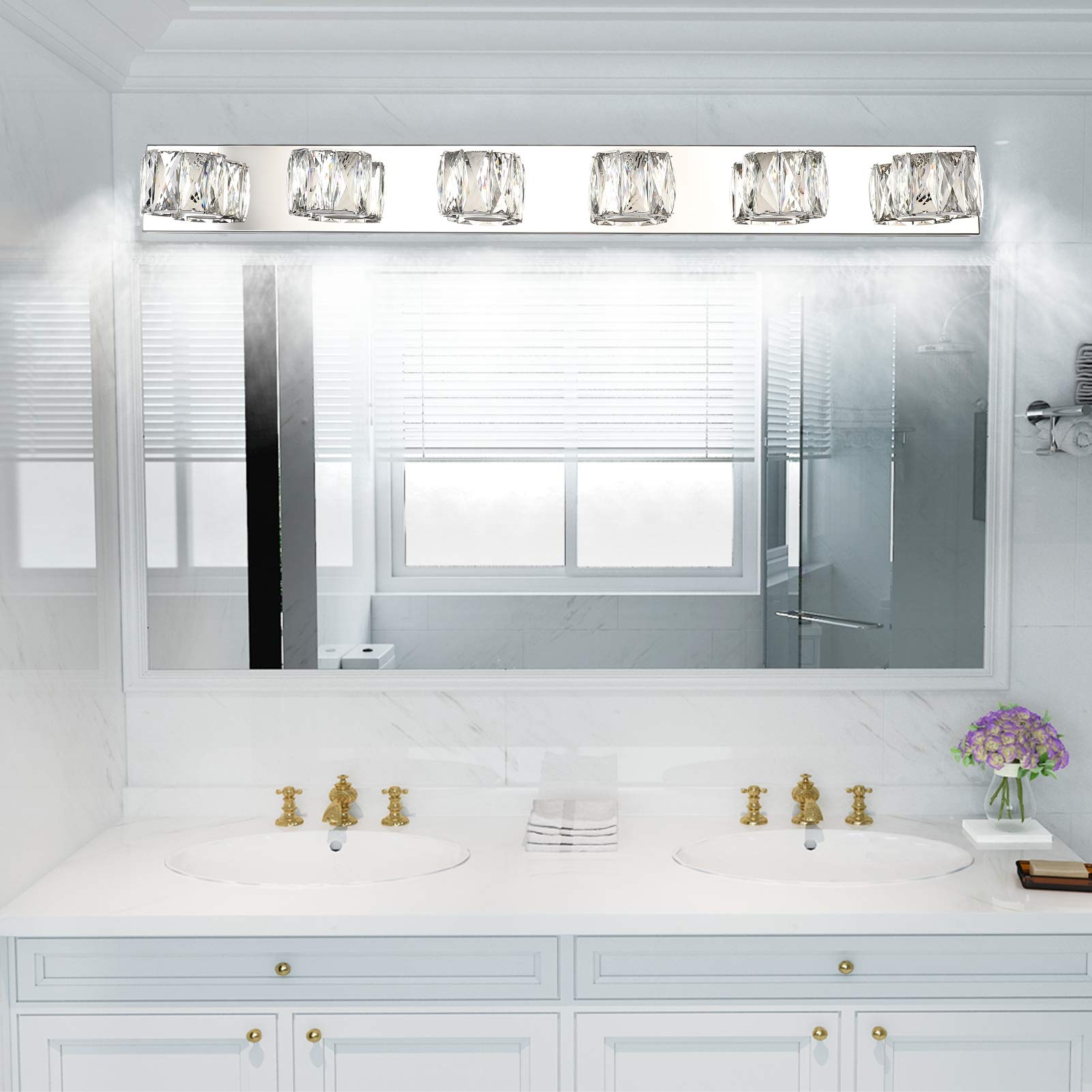 Aipsun 6-Light Crystal Vanity Light Fixture, Modern LED Bathroom Lighting, 41in, White Light 6000K, Model 8271-6T