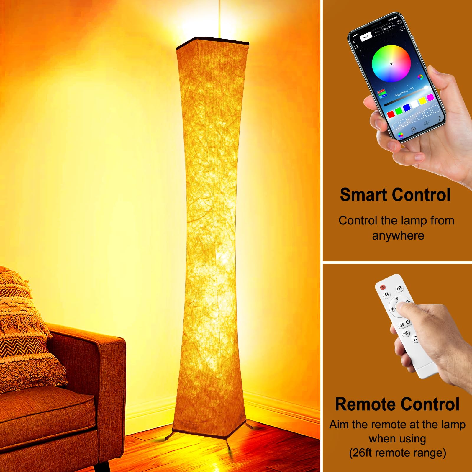 Yinghuochong RGB Color Changing LED Floor Lamp, 62in  Smart Lamp with Music Sync and APP Control, Model LAMP02, Plastic, for Living Room/Bedroom