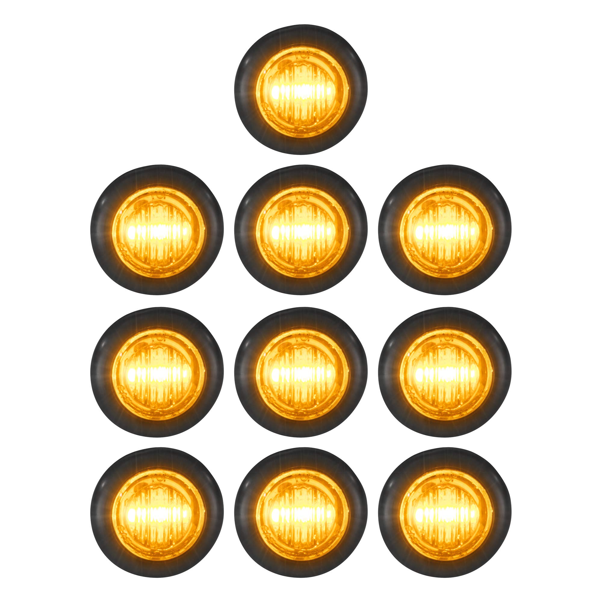 LONG HAUL 3/4in Amber LED Clearance Marker Lights, 10 Pack, ABS Material, Black Trim