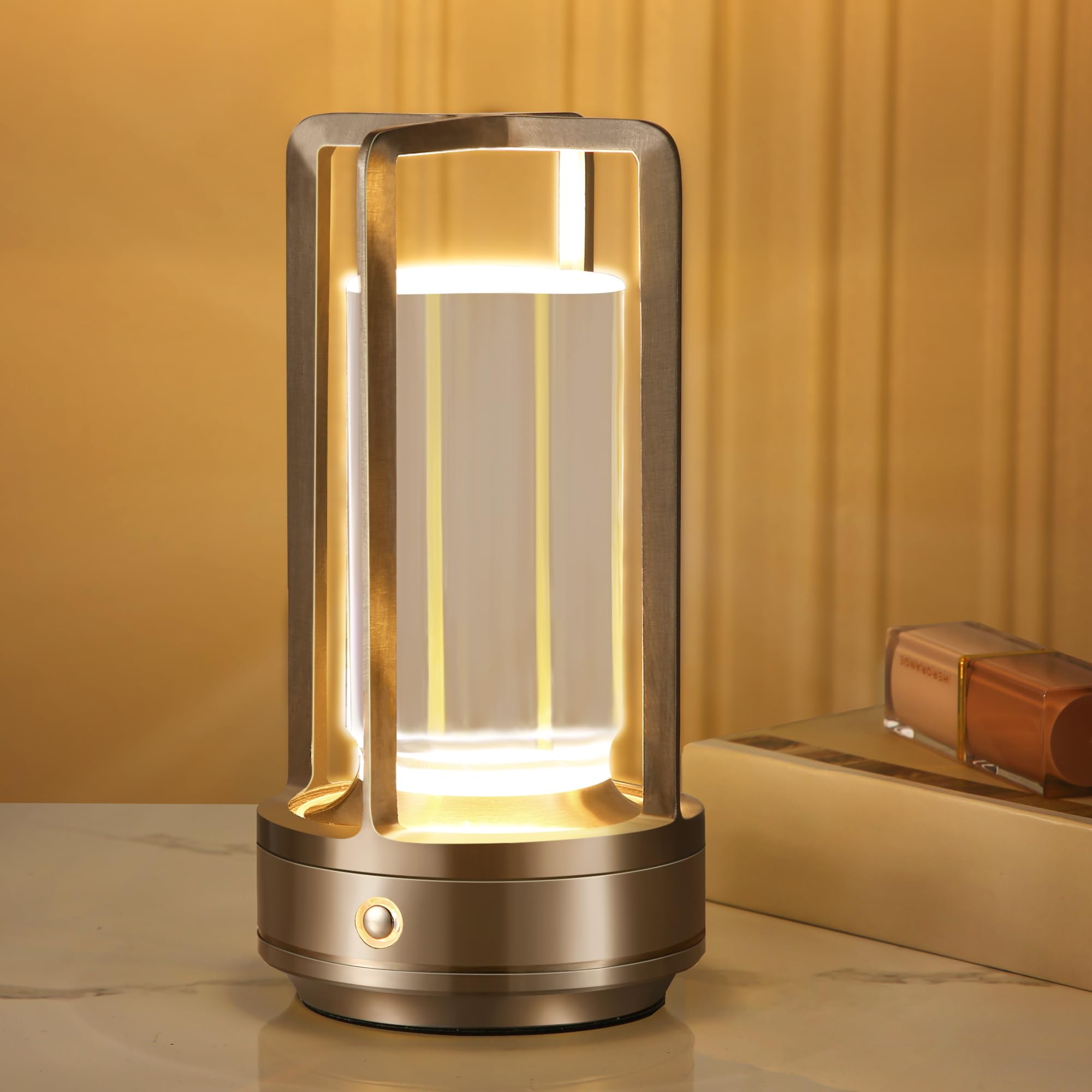 Anxingtools Portable LED Table Lamp, Rechargeable, 3 Color Dimming, Aluminum, 9.37inx5.24inx4.84in, Silver, Model AN-LED-02